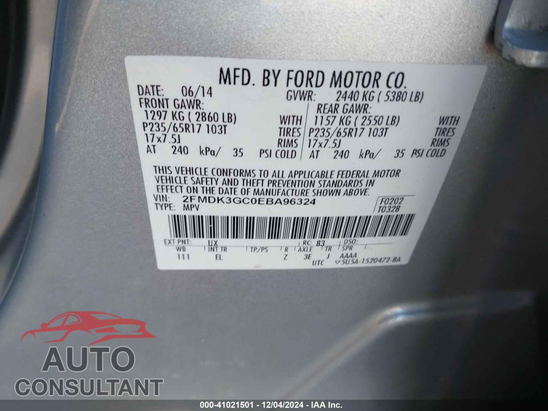FORD EDGE 2014 - 2FMDK3GC0EBA96324