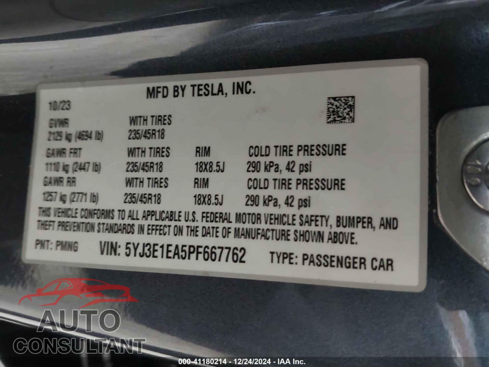 TESLA MODEL 3 2023 - 5YJ3E1EA5PF667762
