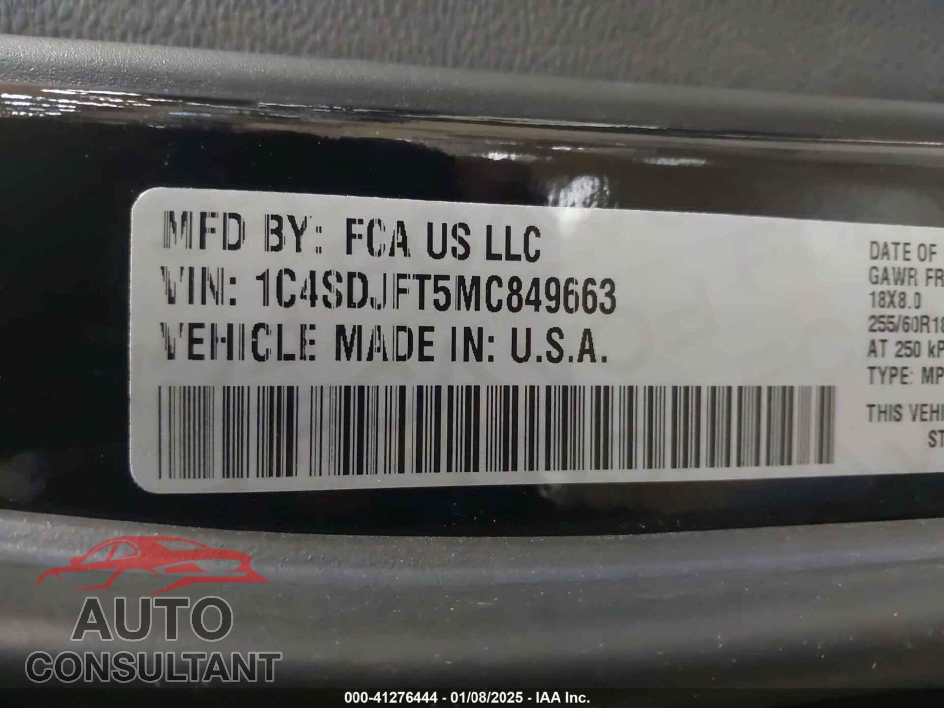 DODGE DURANGO 2021 - 1C4SDJFT5MC849663