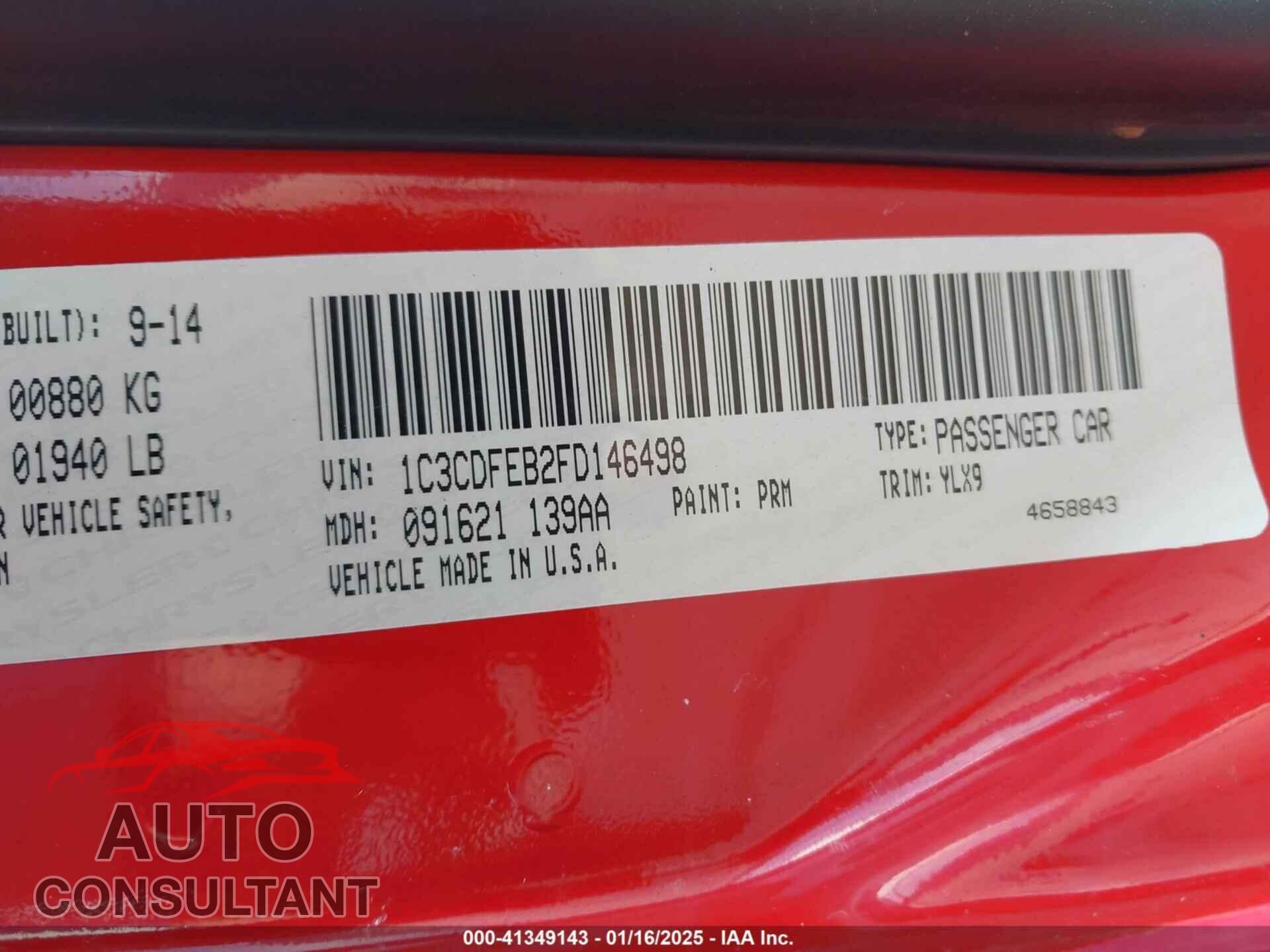 DODGE DART 2015 - 1C3CDFEB2FD146498
