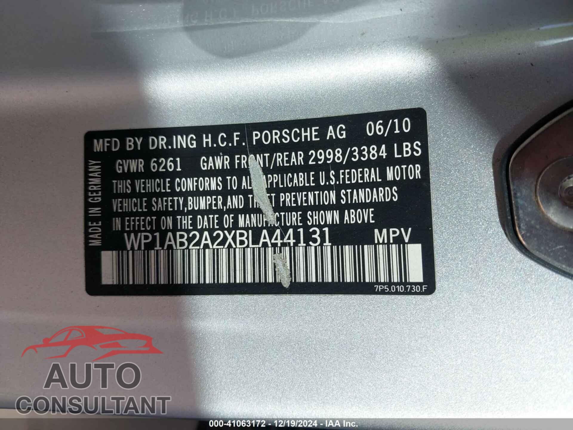 PORSCHE CAYENNE 2011 - WP1AB2A2XBLA44131