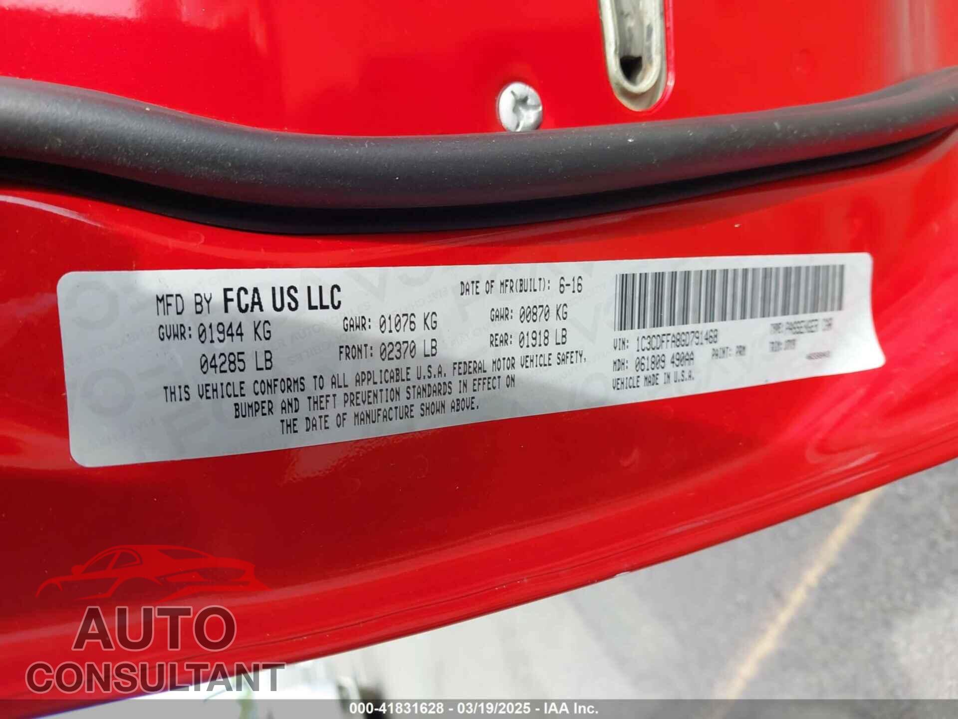 DODGE DART 2016 - 1C3CDFFA8GD791468