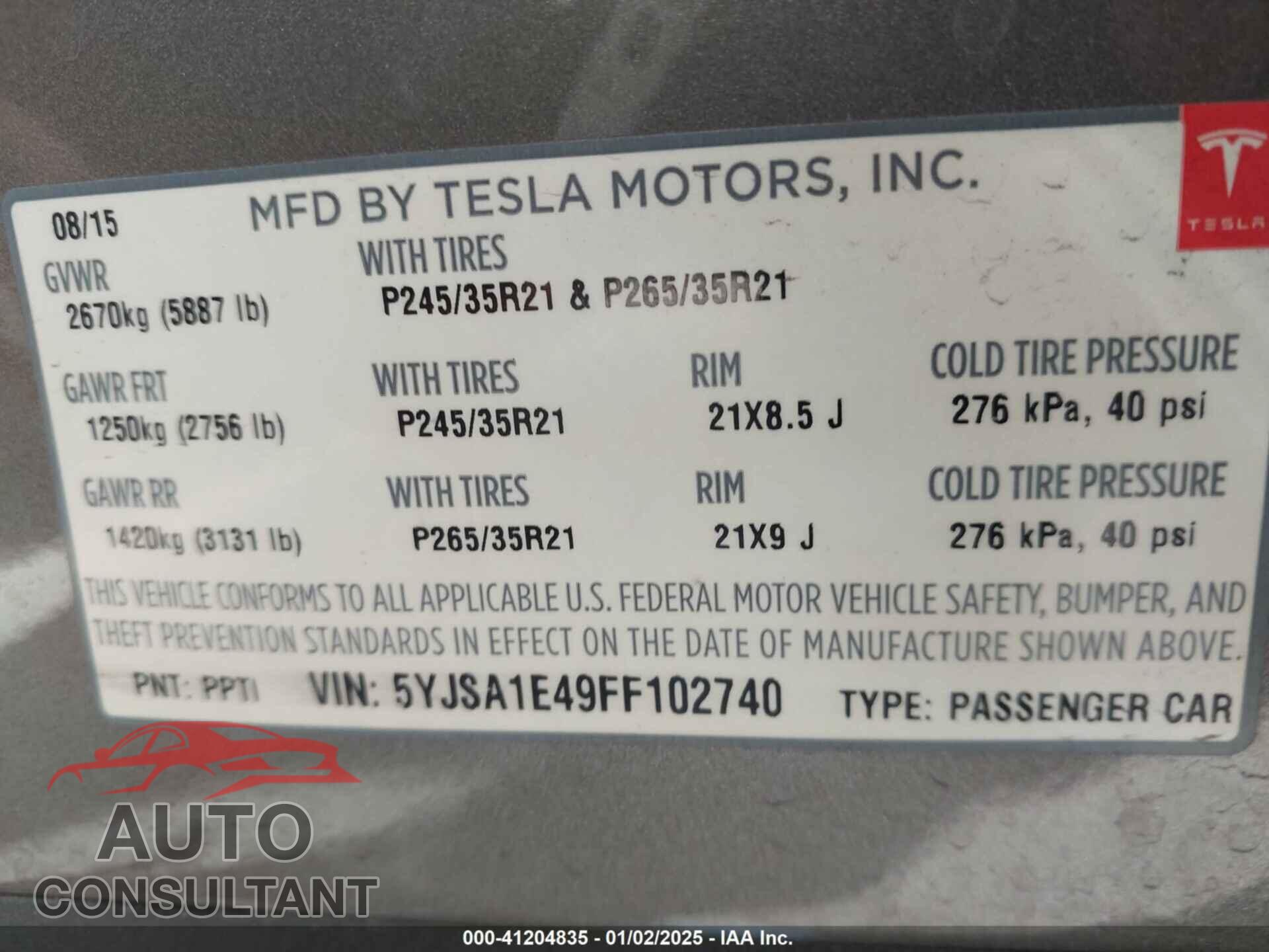 TESLA MODEL S 2015 - 5YJSA1E49FF102740