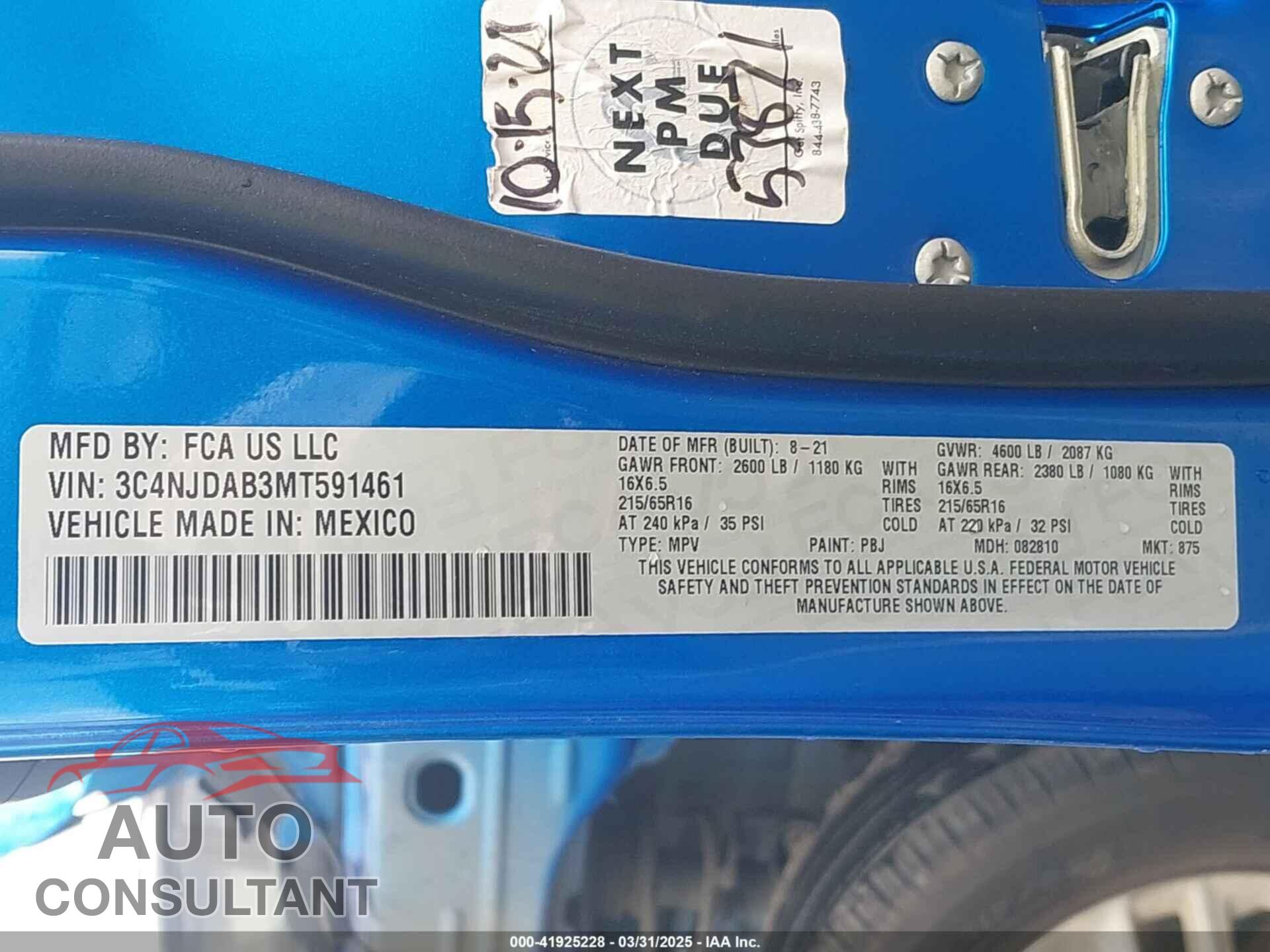 JEEP COMPASS 2021 - 3C4NJDAB3MT591461