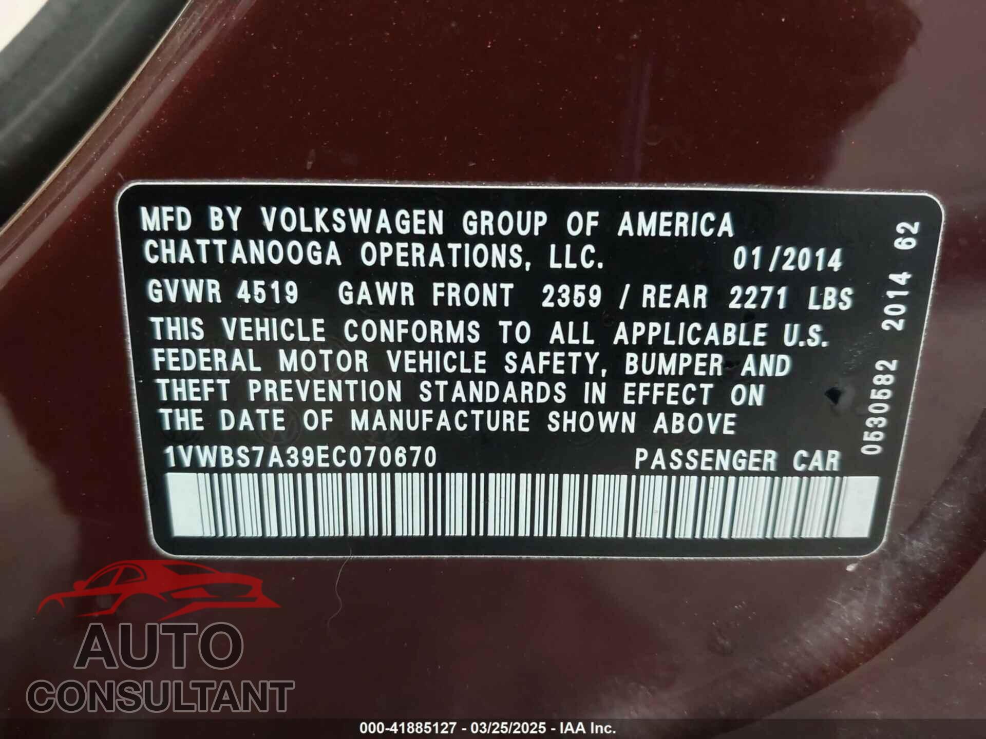 VOLKSWAGEN PASSAT 2014 - 1VWBS7A39EC070670