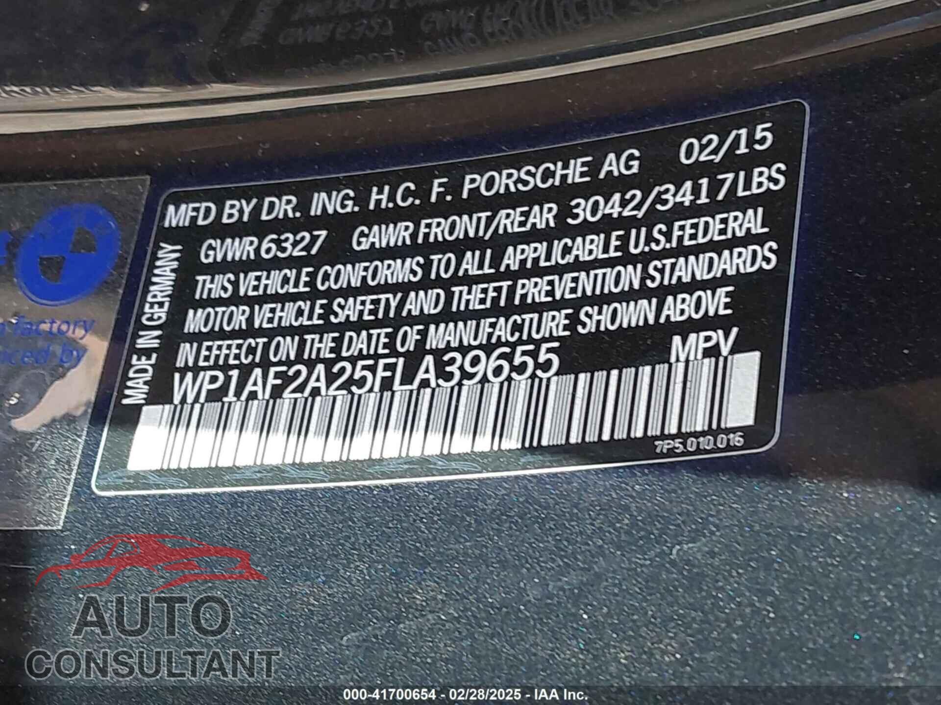 PORSCHE CAYENNE 2015 - WP1AF2A25FLA39655