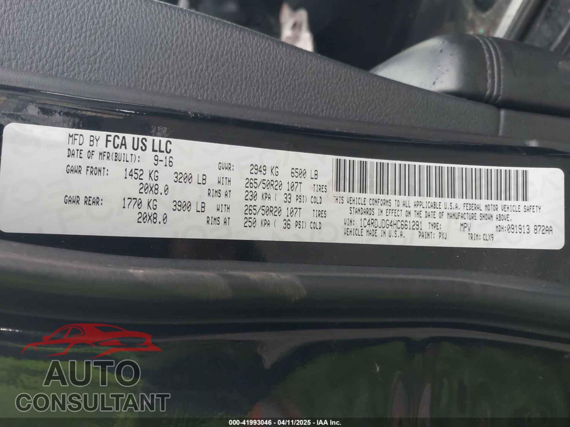 DODGE DURANGO 2017 - 1C4RDJDG4HC661291