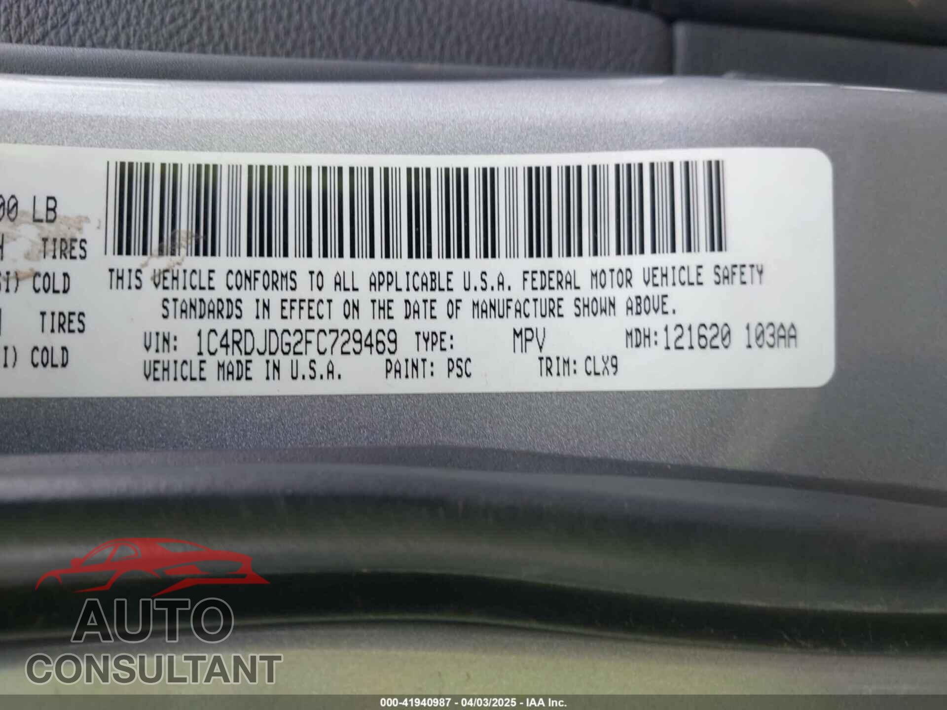 DODGE DURANGO 2015 - 1C4RDJDG2FC729469