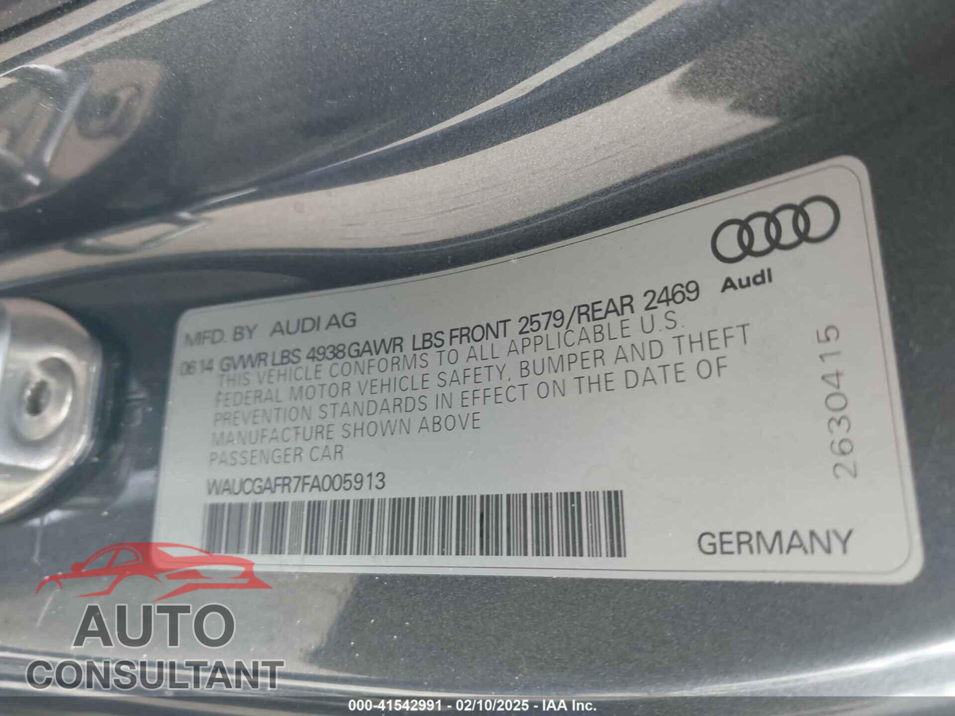 AUDI S5 2015 - WAUCGAFR7FA005913
