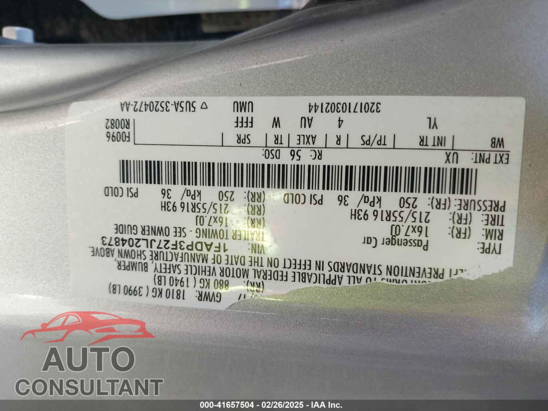 FORD FOCUS 2018 - 1FADP3F27JL204873