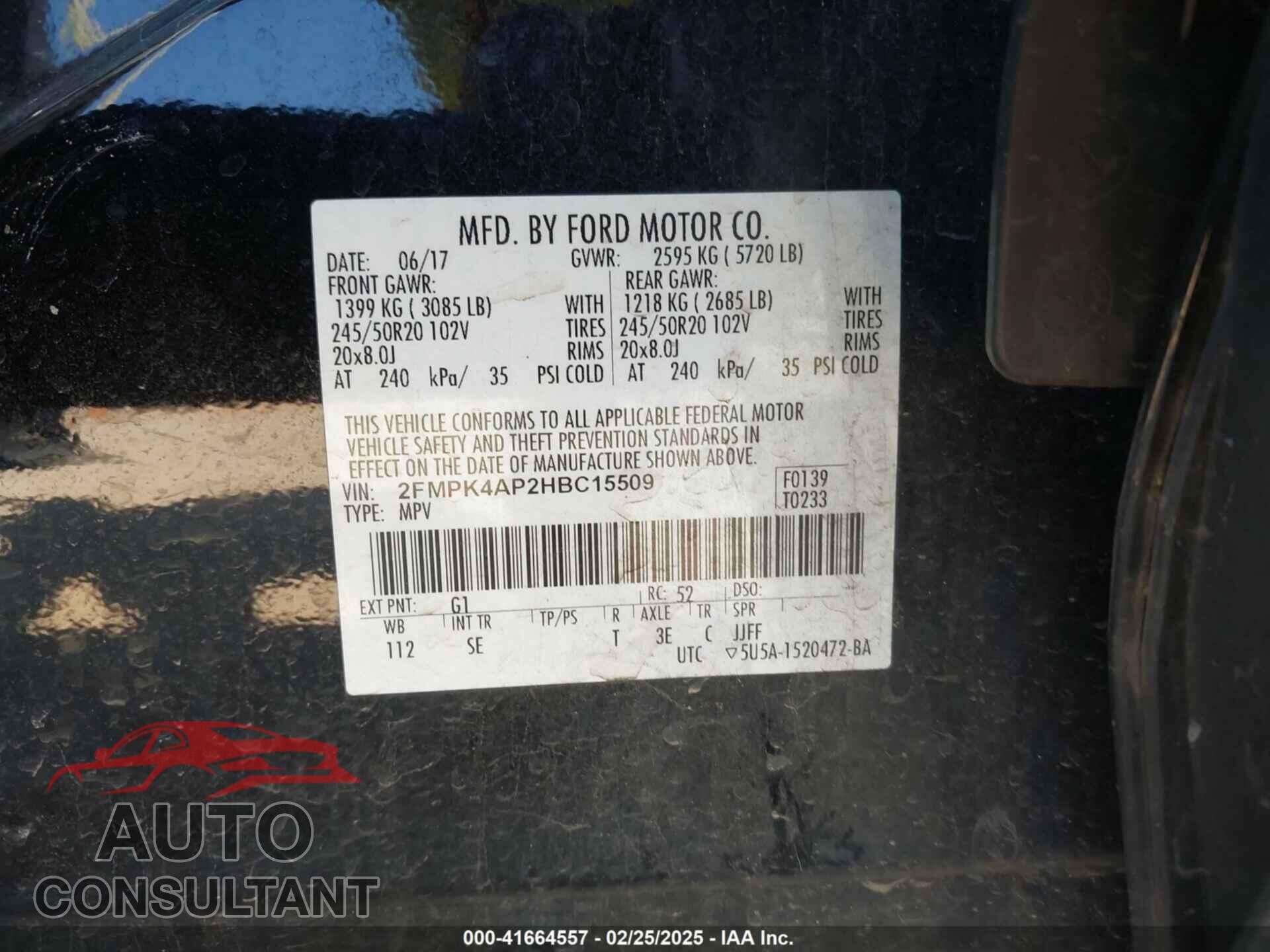 FORD EDGE 2017 - 2FMPK4AP2HBC15509