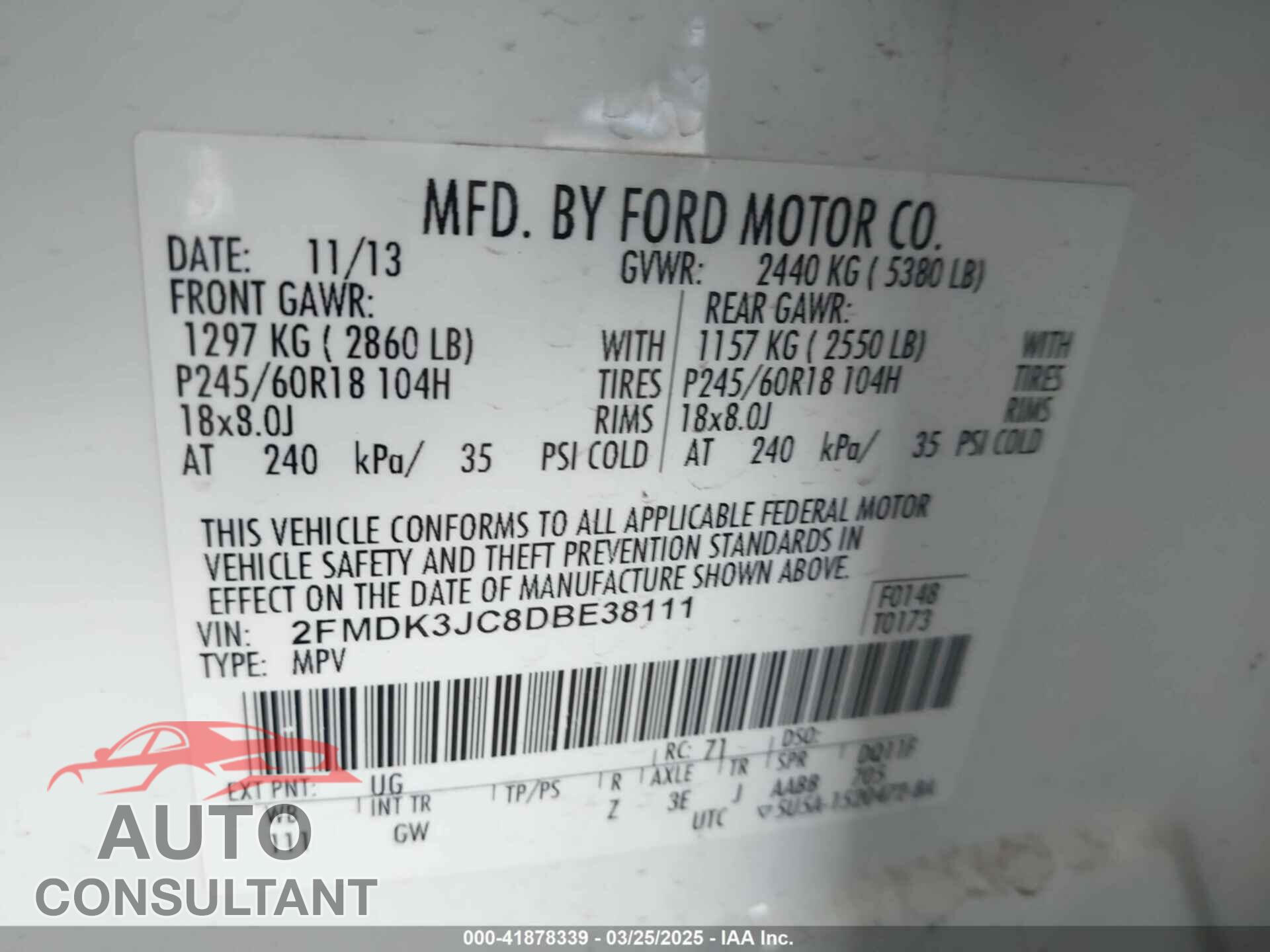 FORD EDGE 2013 - 2FMDK3JC8DBE38111