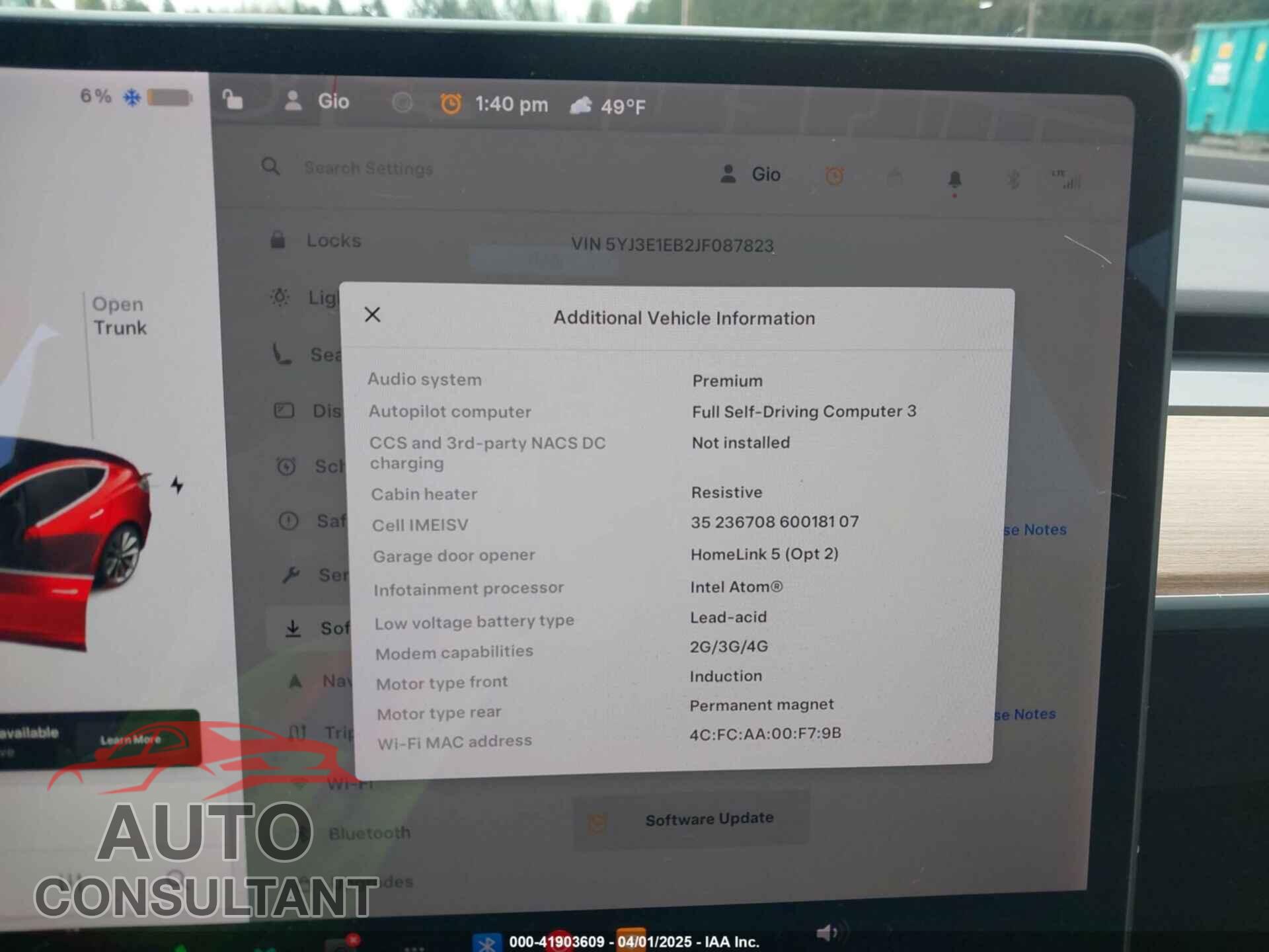 TESLA MODEL 3 2018 - 5YJ3E1EB2JF087823