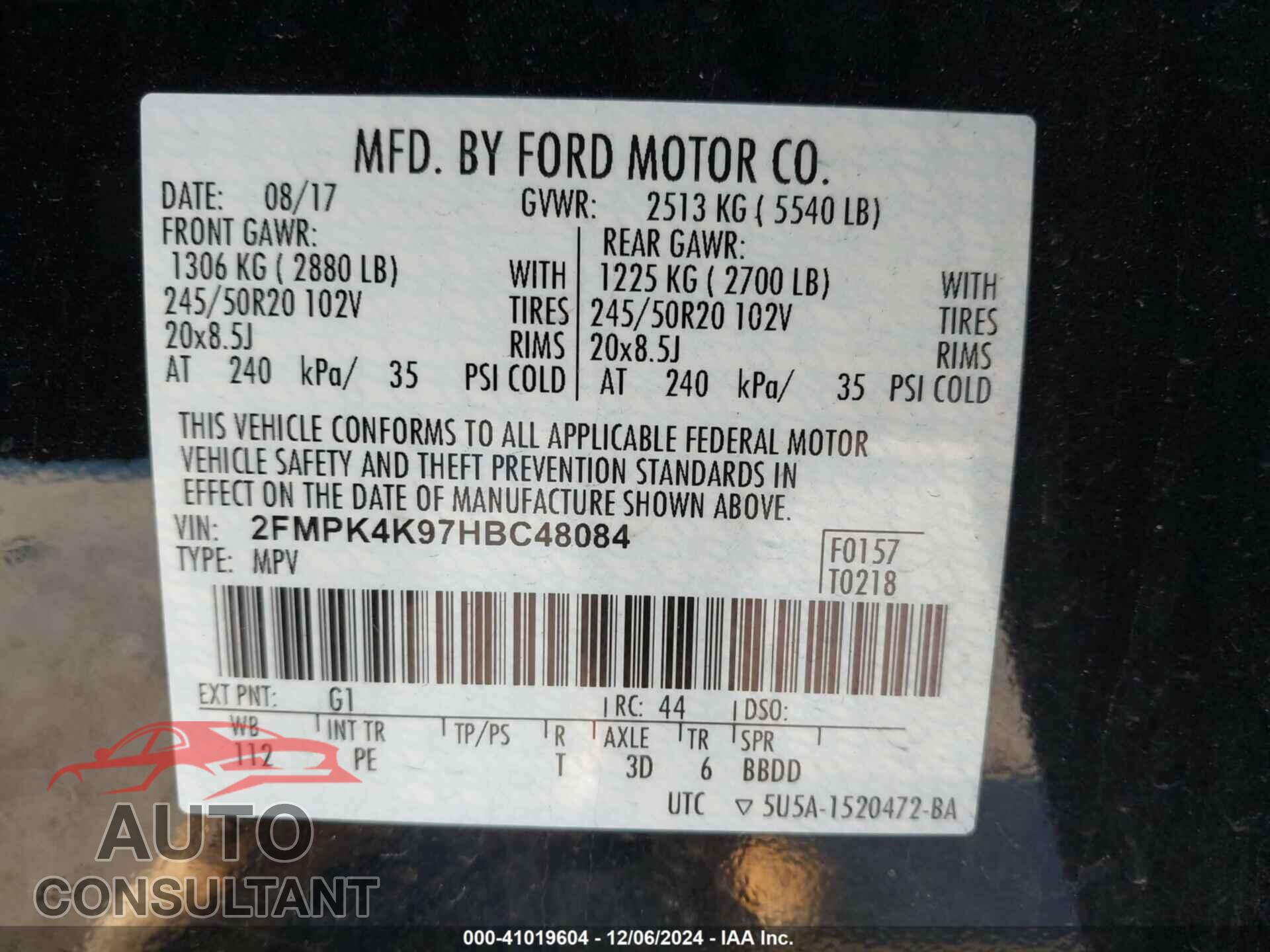 FORD EDGE 2017 - 2FMPK4K97HBC48084