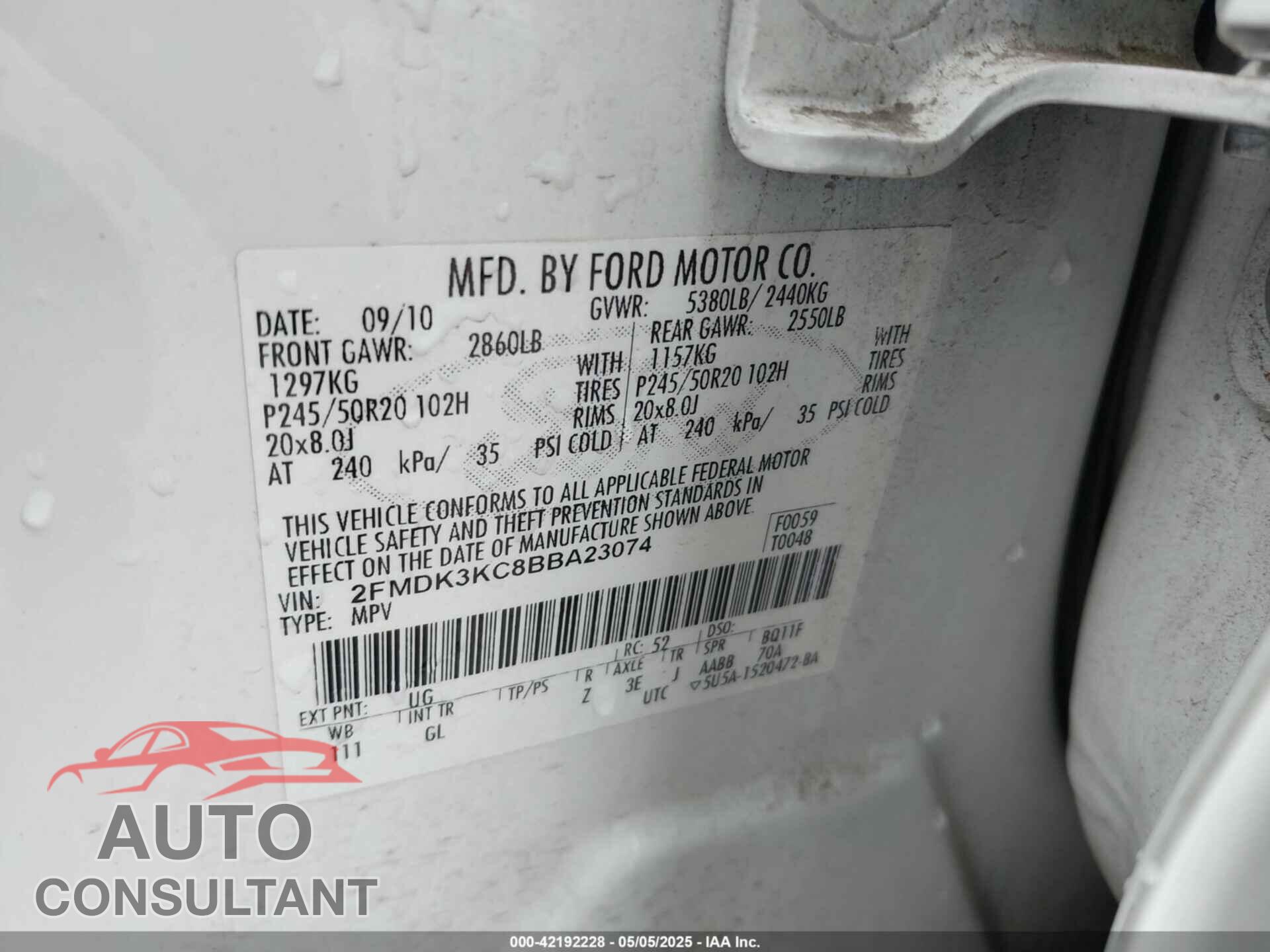 FORD EDGE 2011 - 2FMDK3KC8BBA23074