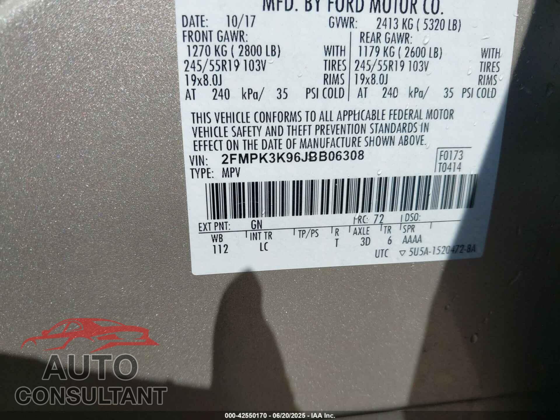 FORD EDGE 2018 - 2FMPK3K96JBB06308