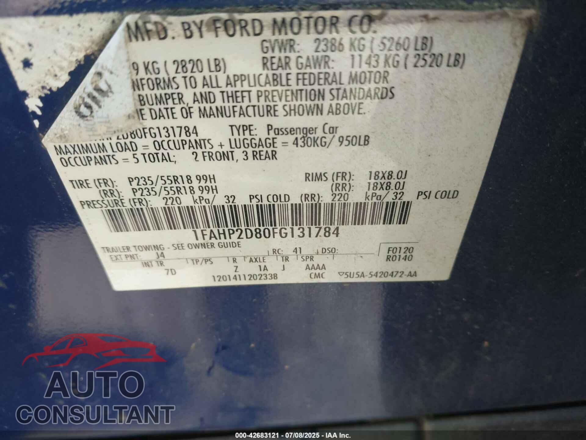 FORD TAURUS 2015 - 1FAHP2D80FG131784