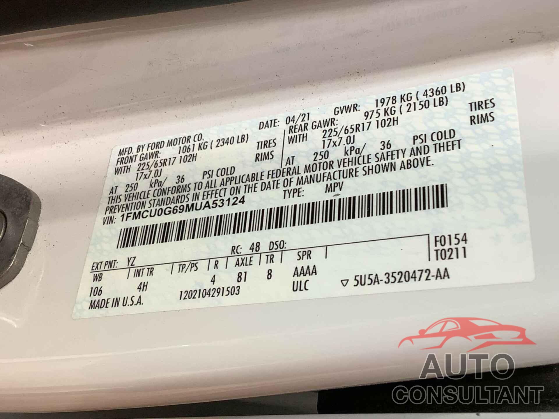 FORD ESCAPE 2021 - 1FMCU0G69MUA53124