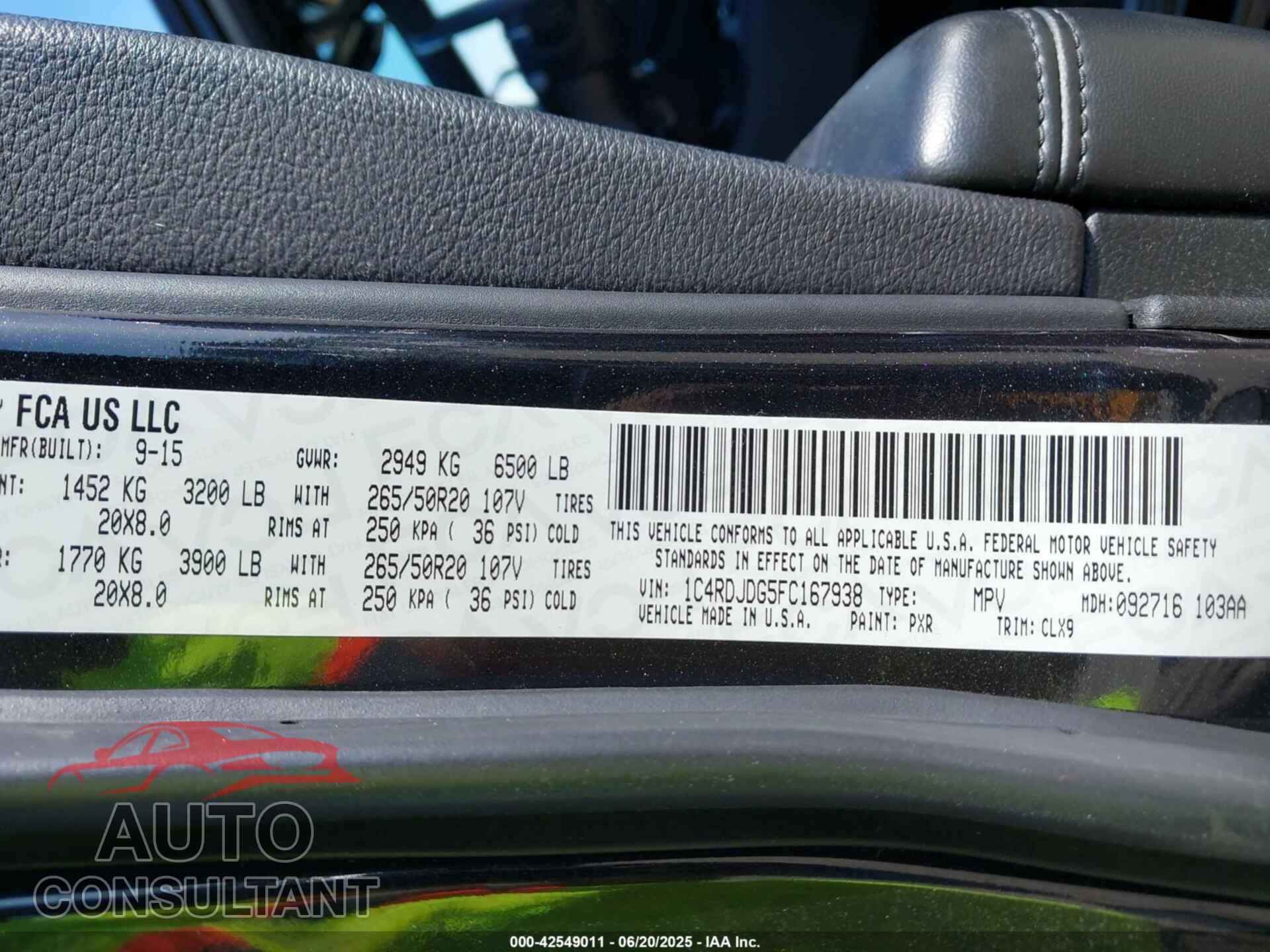 DODGE DURANGO 2015 - 1C4RDJDG5FC167938