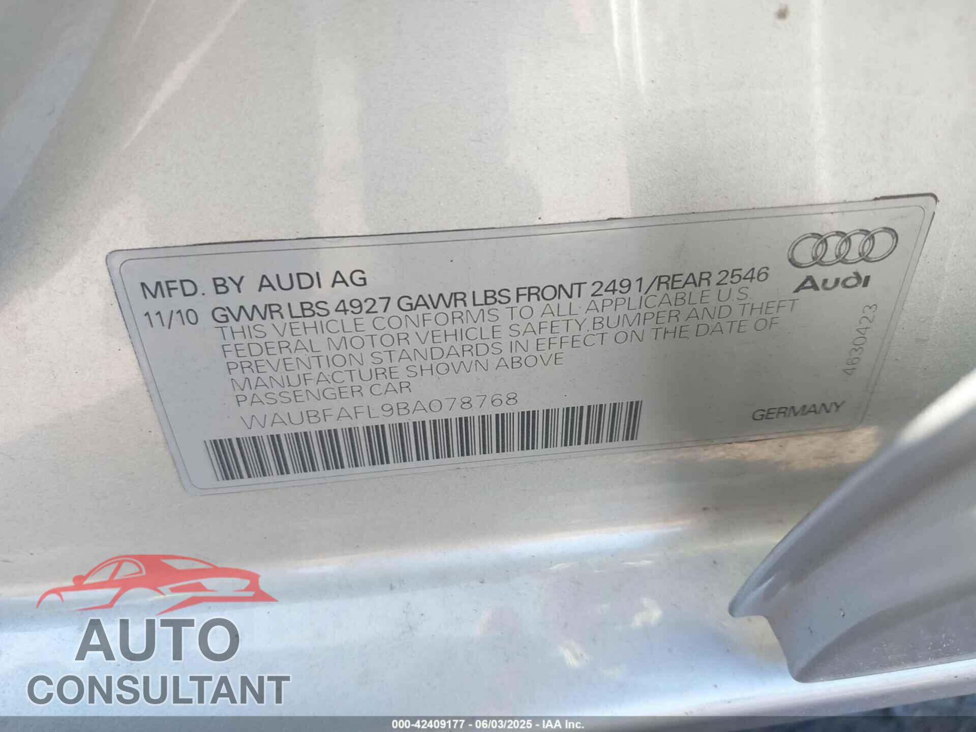 AUDI A4 2011 - WAUBFAFL9BA078768