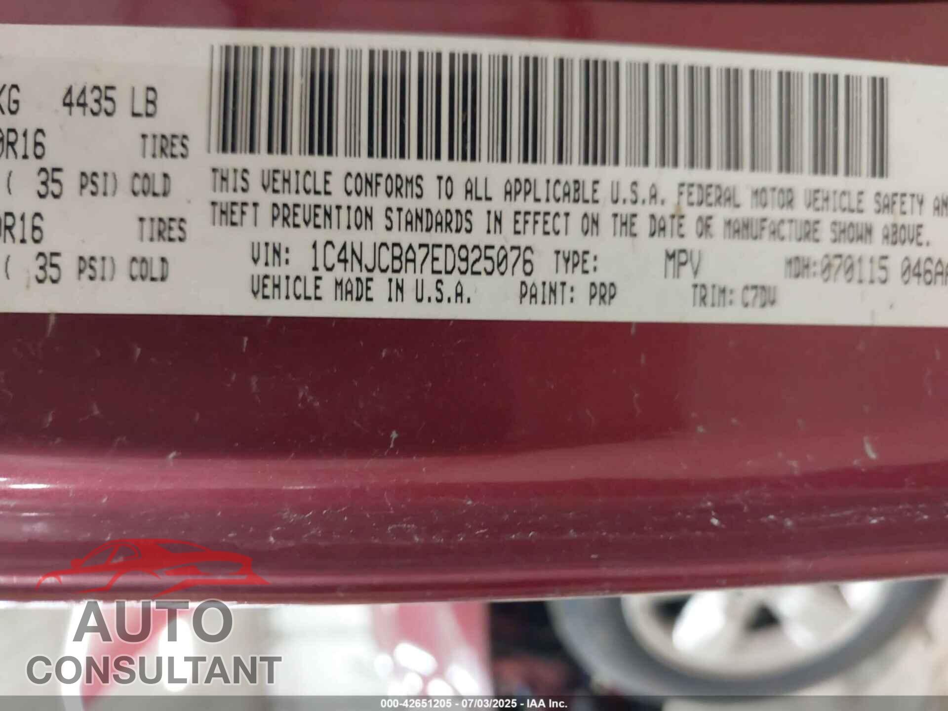 JEEP COMPASS 2014 - 1C4NJCBA7ED925076