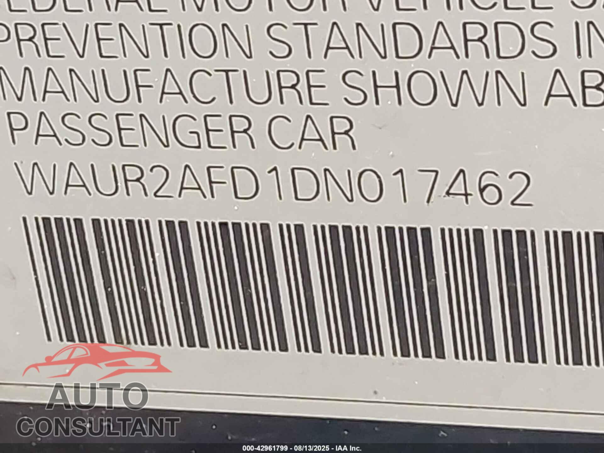 AUDI A8 L 2013 - WAUR2AFD1DN017462