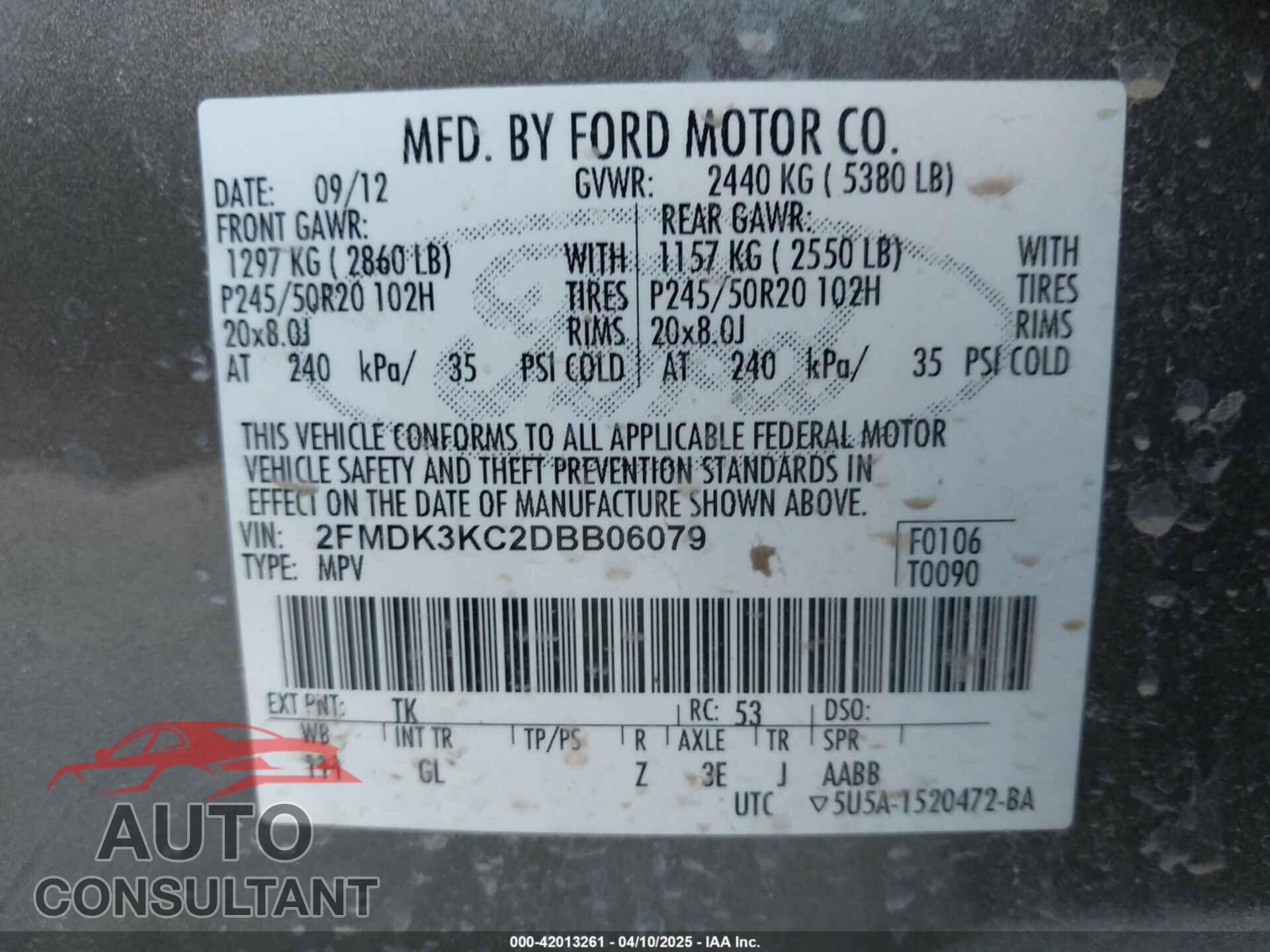 FORD EDGE 2013 - 2FMDK3KC2DBB06079