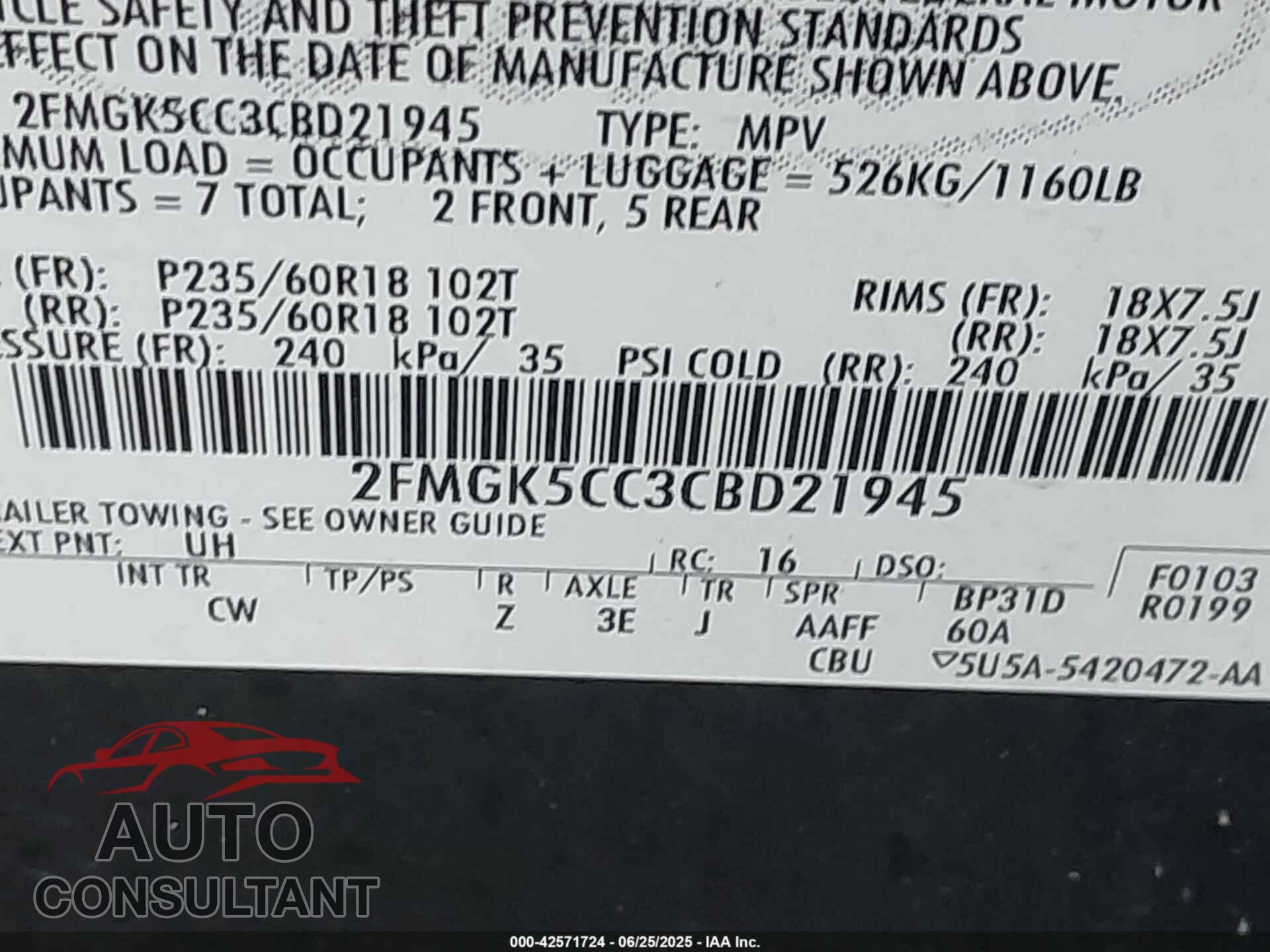 FORD FLEX 2012 - 2FMGK5CC3CBD21945
