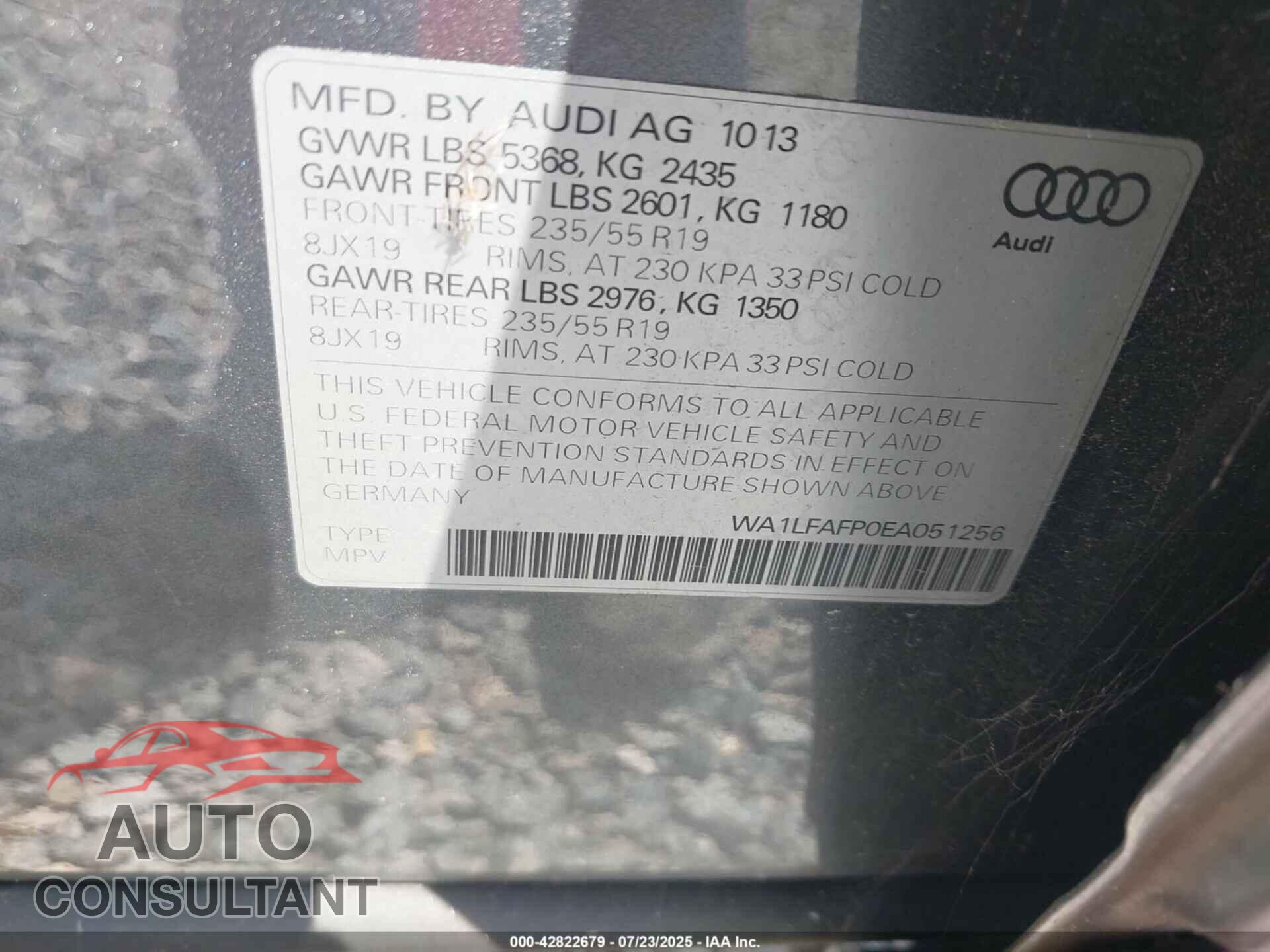 AUDI Q5 2014 - WA1LFAFP0EA051256