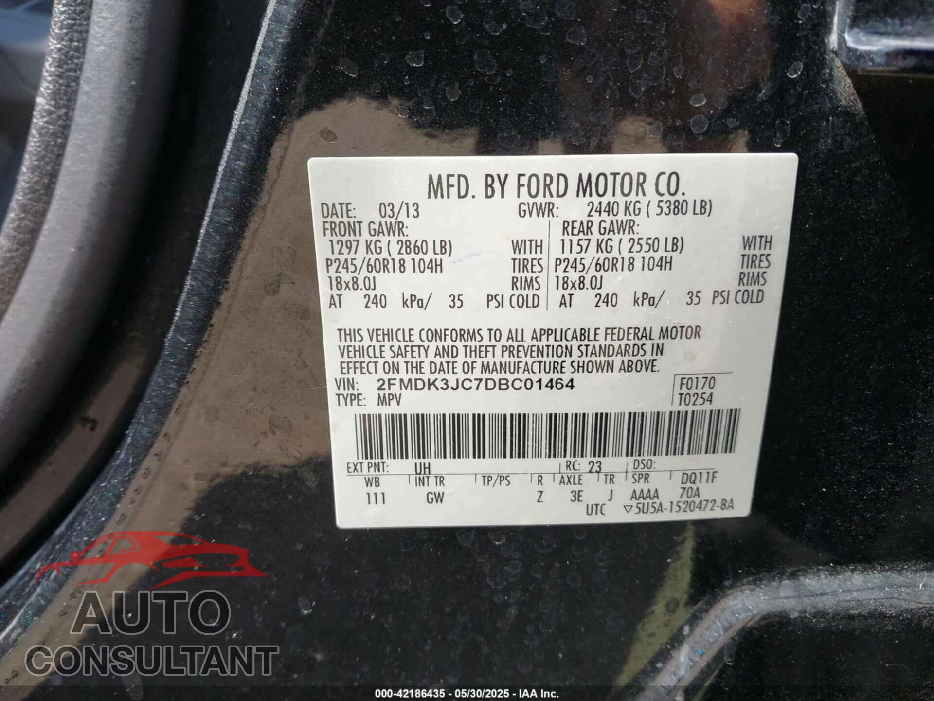 FORD EDGE 2013 - 2FMDK3JC7DBC01464
