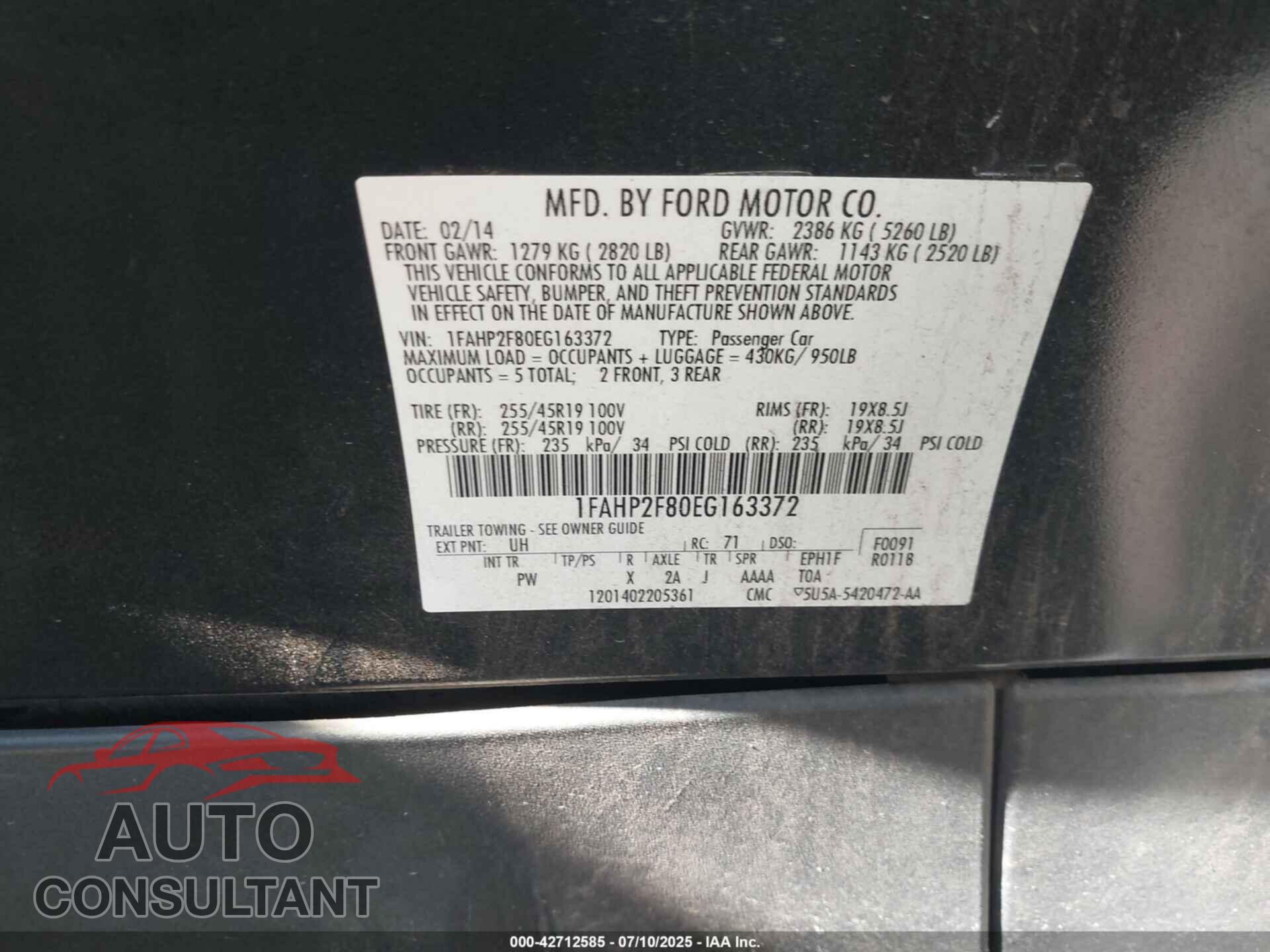 FORD TAURUS 2014 - 1FAHP2F80EG163372
