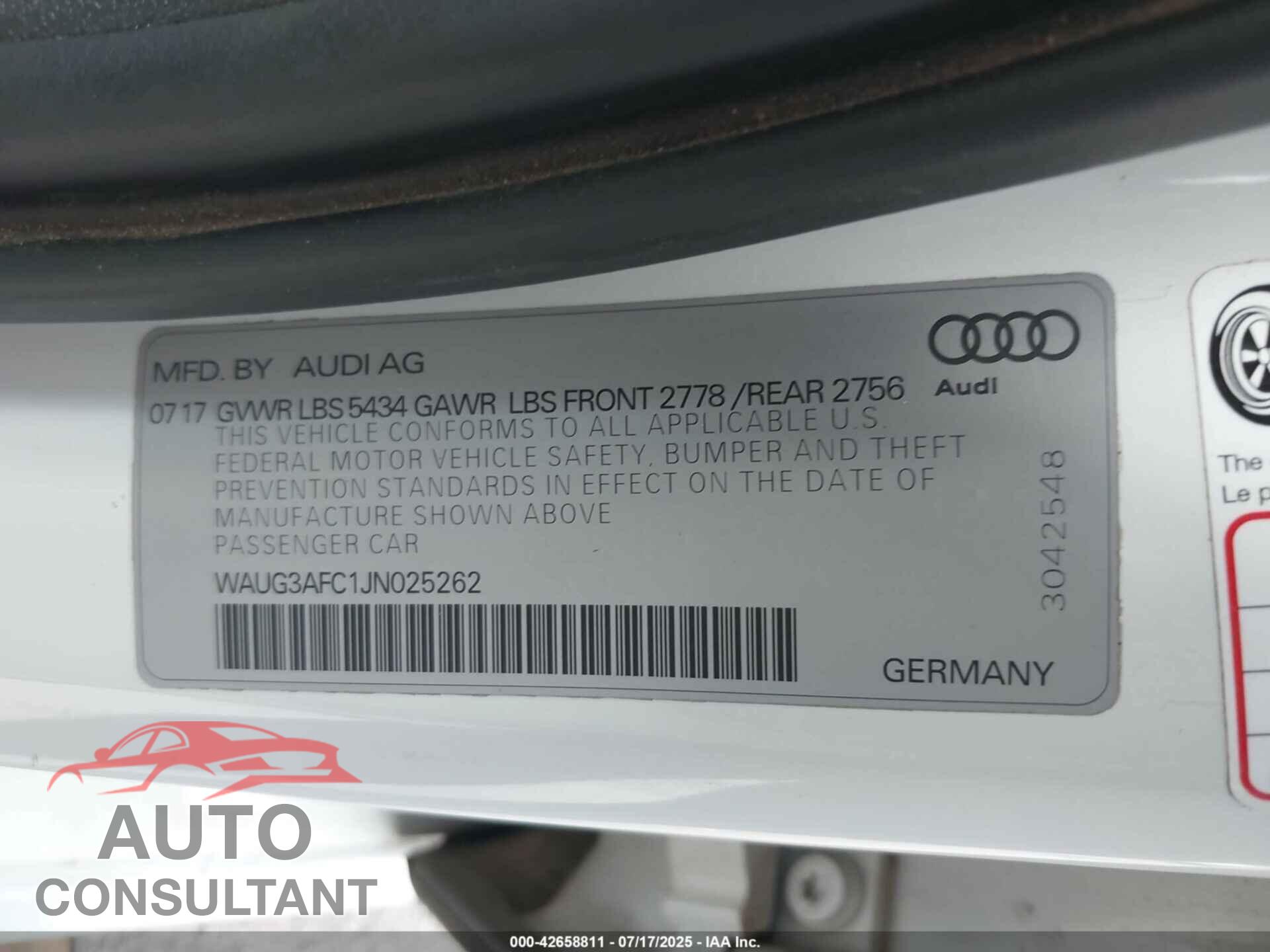 AUDI A6 2018 - WAUG3AFC1JN025262