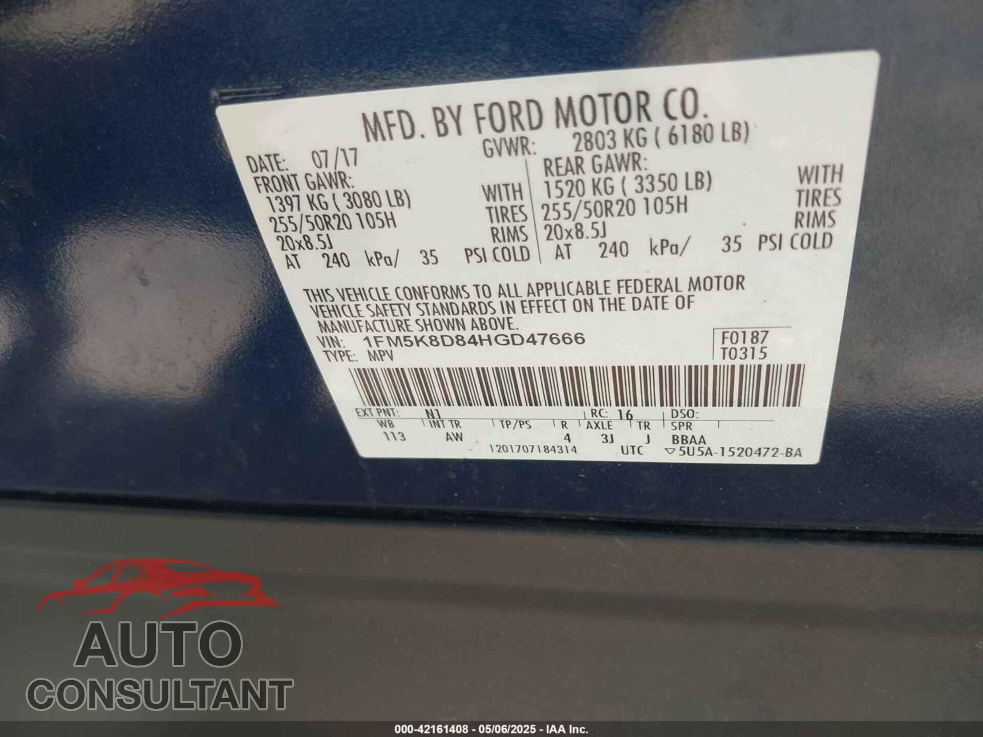FORD EXPLORER 2017 - 1FM5K8D84HGD47666