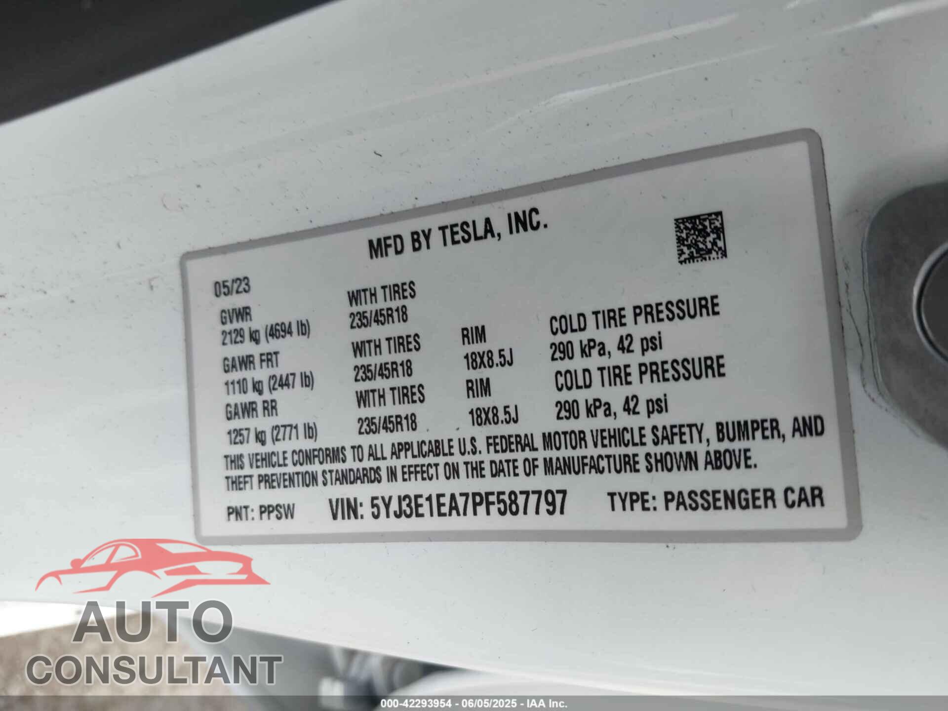 TESLA MODEL 3 2023 - 5YJ3E1EA7PF587797
