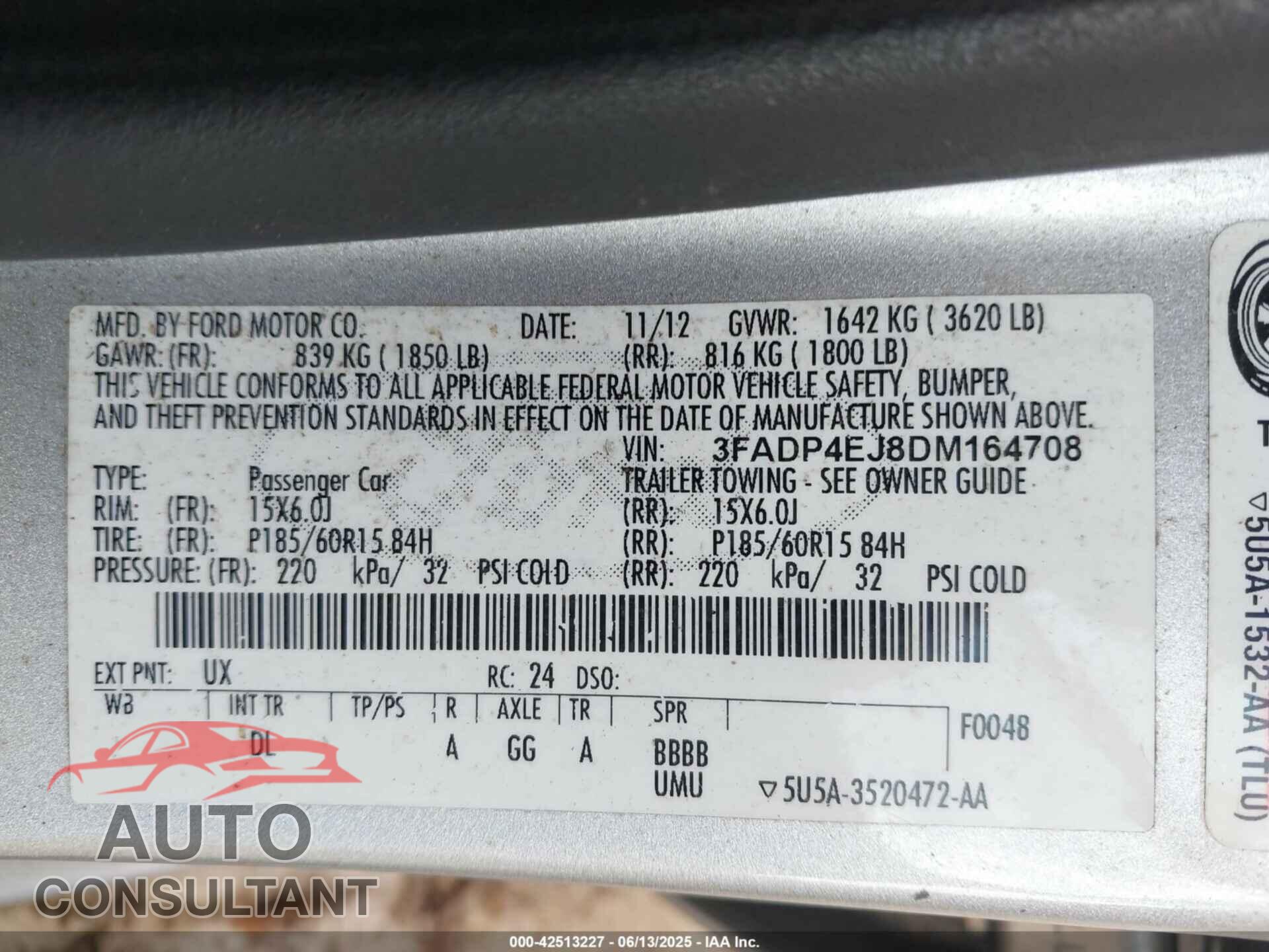 FORD FIESTA 2013 - 3FADP4EJ8DM164708