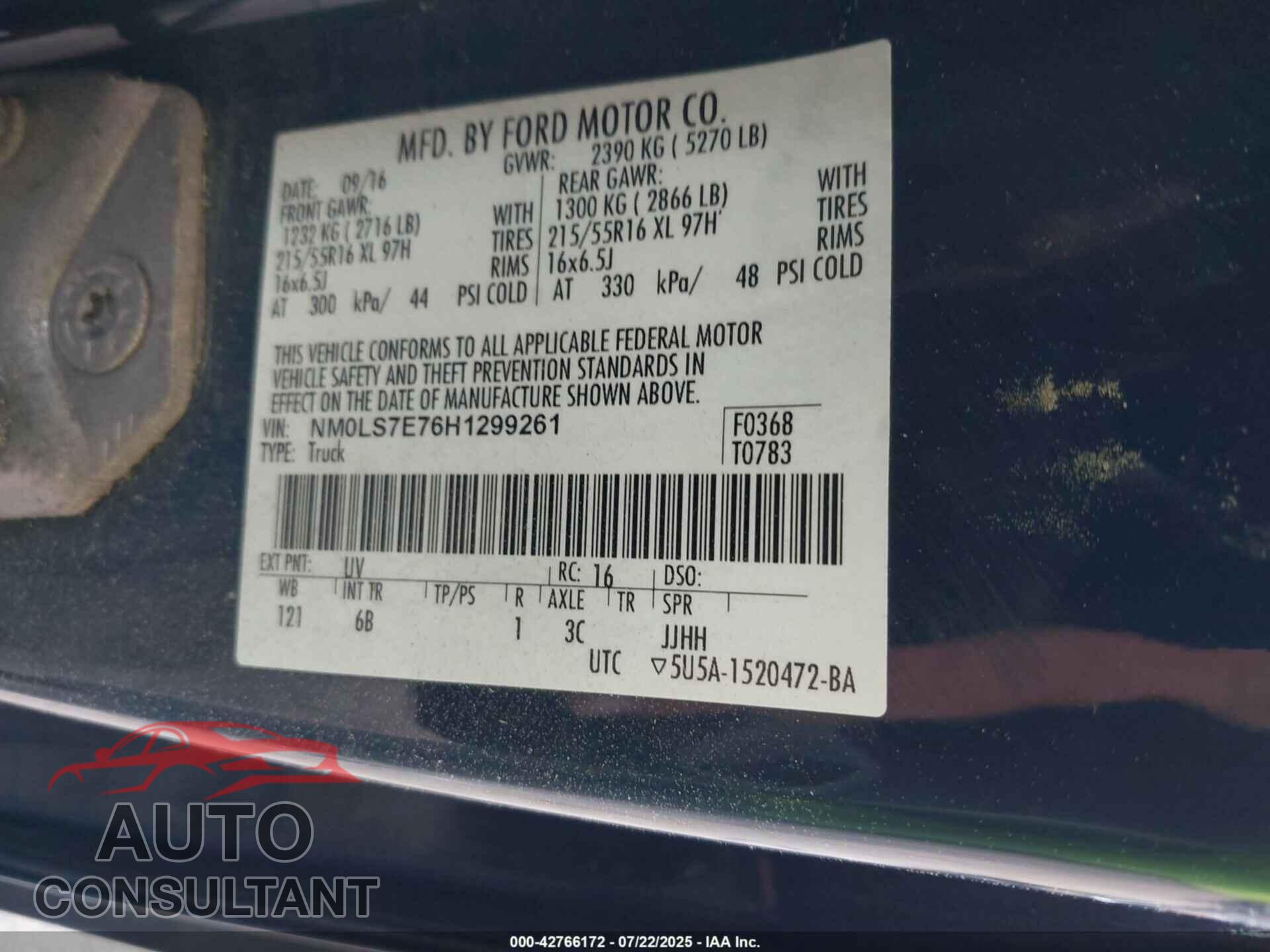 FORD TRANSIT CONNECT 2017 - NM0LS7E76H1299261