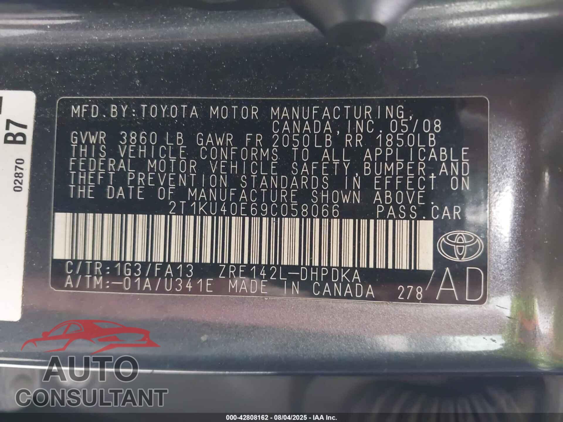 TOYOTA MATRIX 2009 - 2T1KU40E69C058066