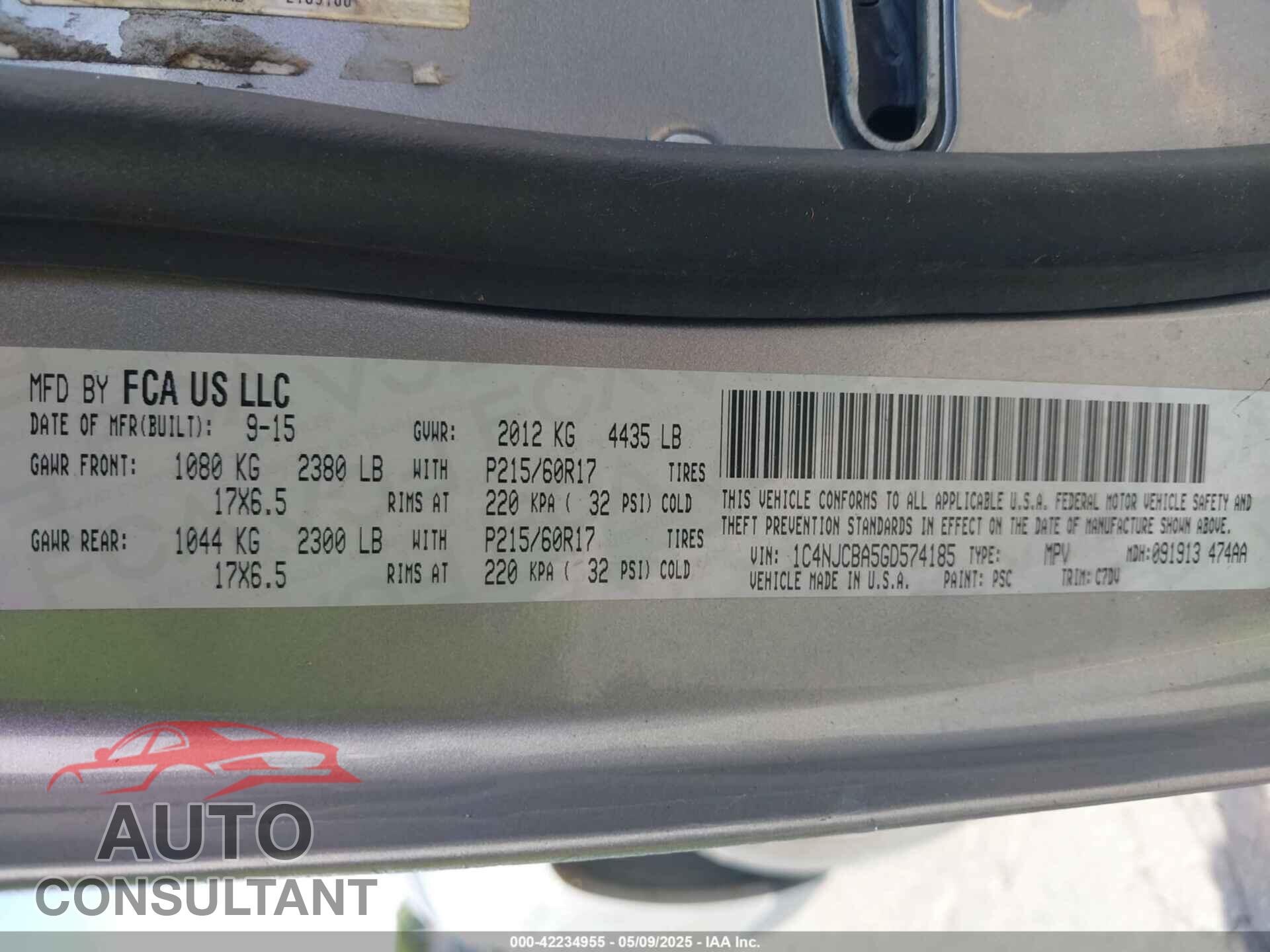 JEEP COMPASS 2016 - 1C4NJCBA5GD574185
