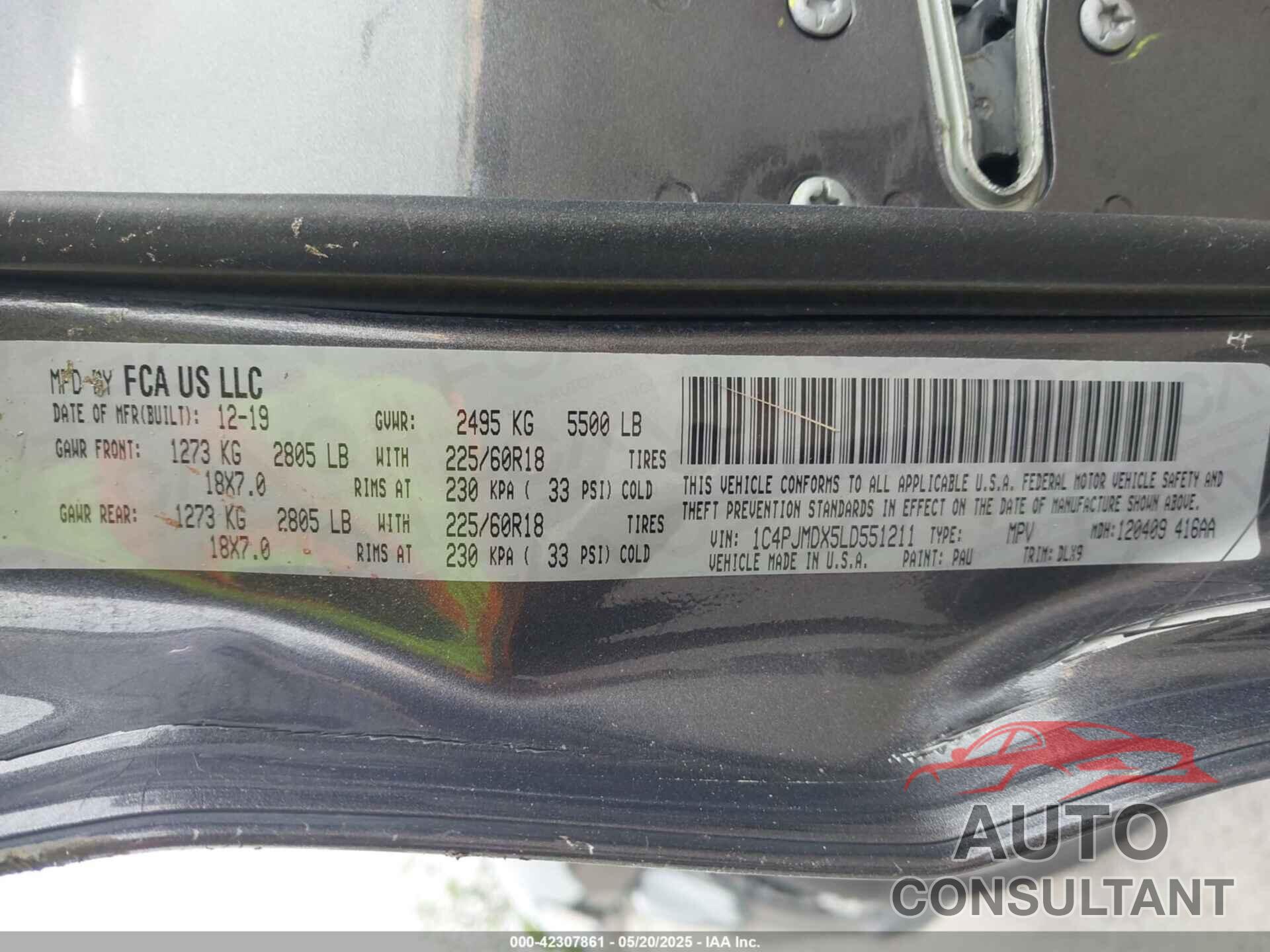 JEEP CHEROKEE 2020 - 1C4PJMDX5LD551211