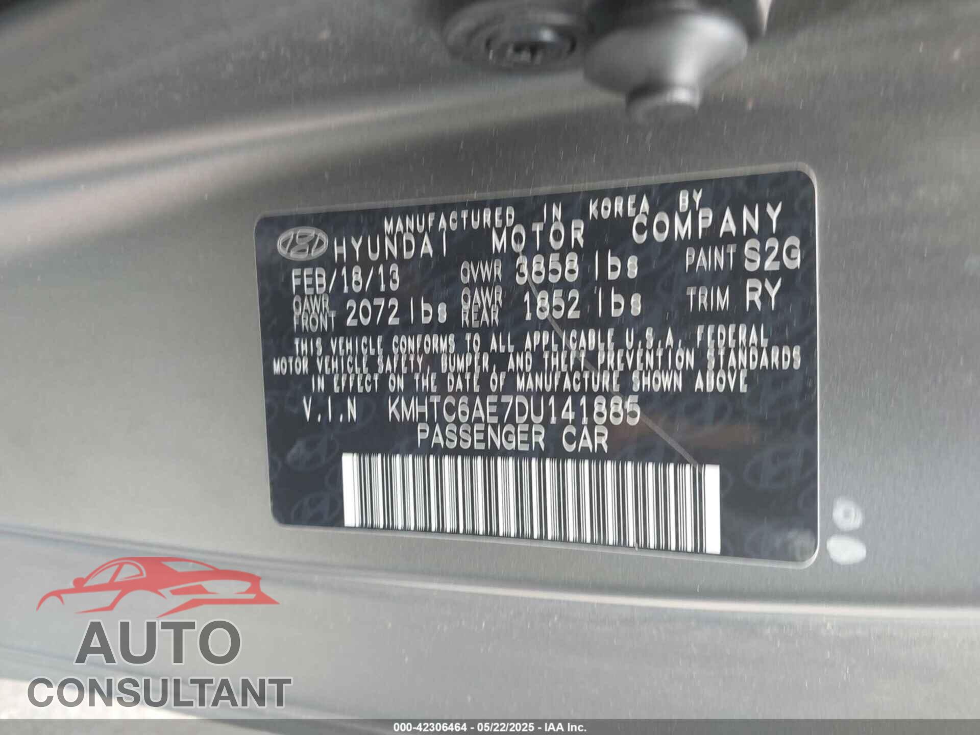 HYUNDAI VELOSTER 2013 - KMHTC6AE7DU141885