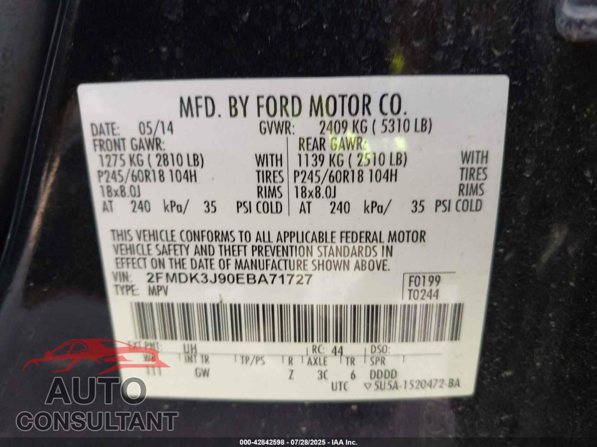 FORD EDGE 2014 - 2FMDK3J90EBA71727