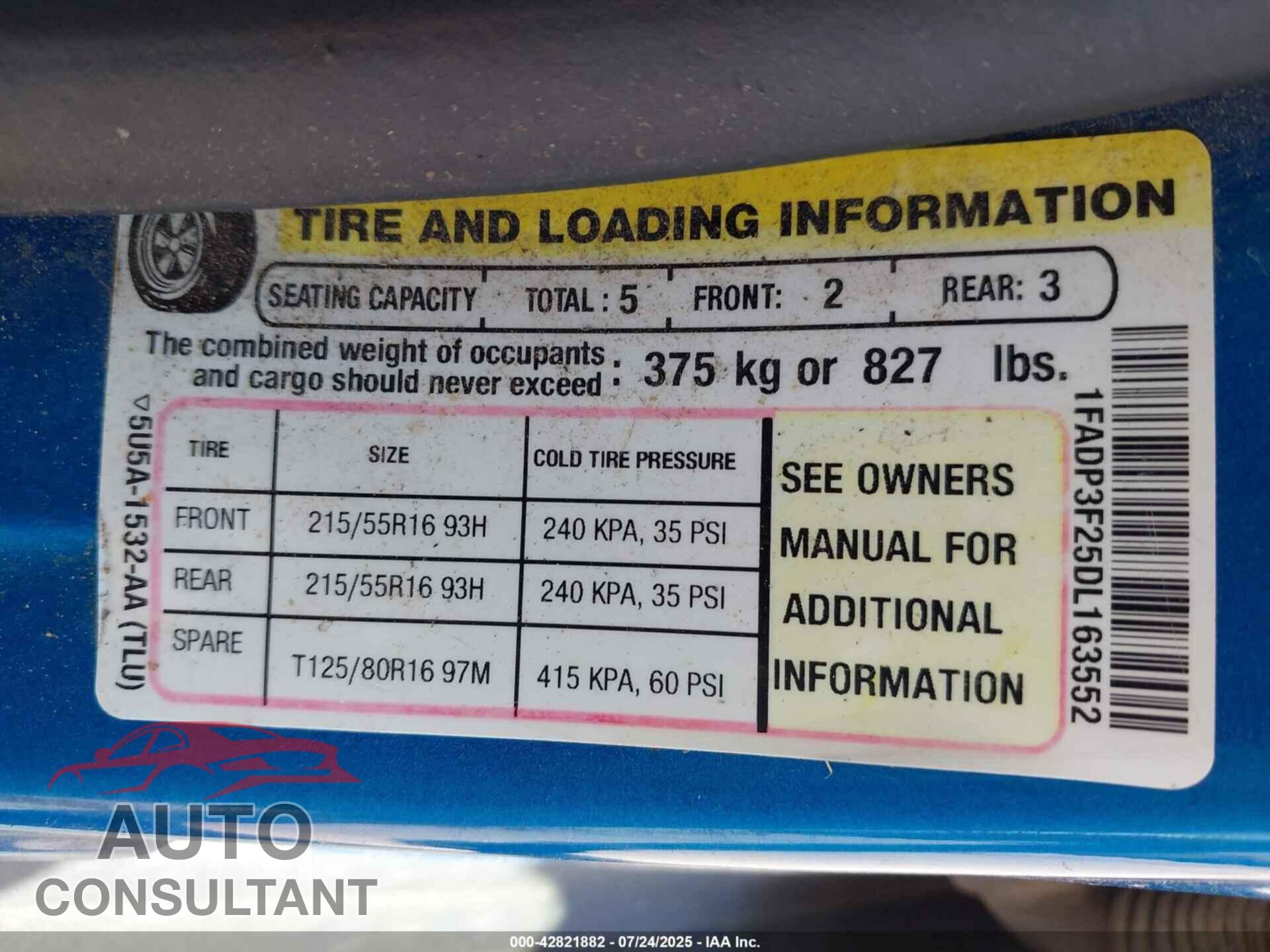 FORD FOCUS 2013 - 1FADP3F25DL163552