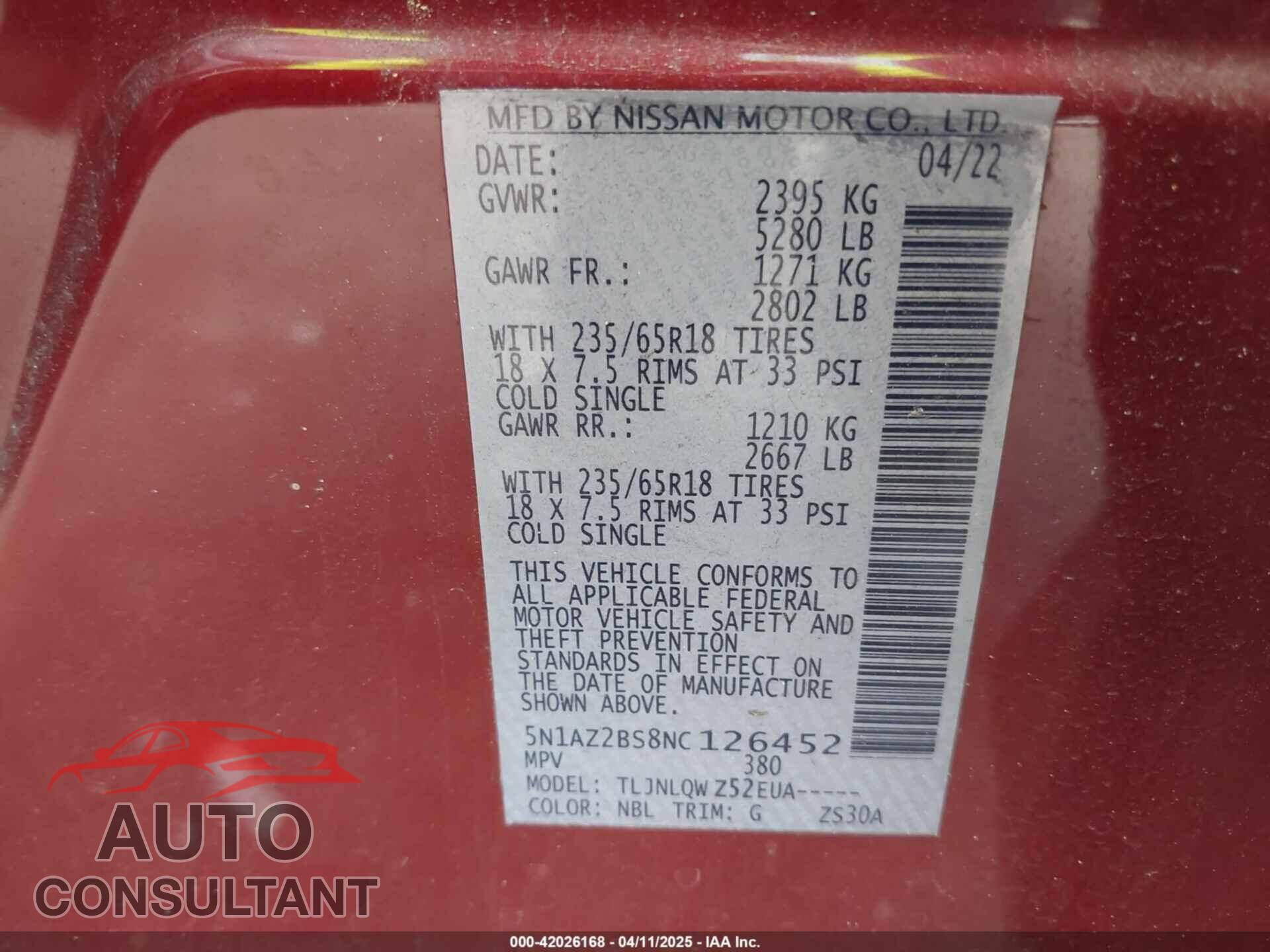 NISSAN MURANO 2022 - 5N1AZ2BS8NC126452