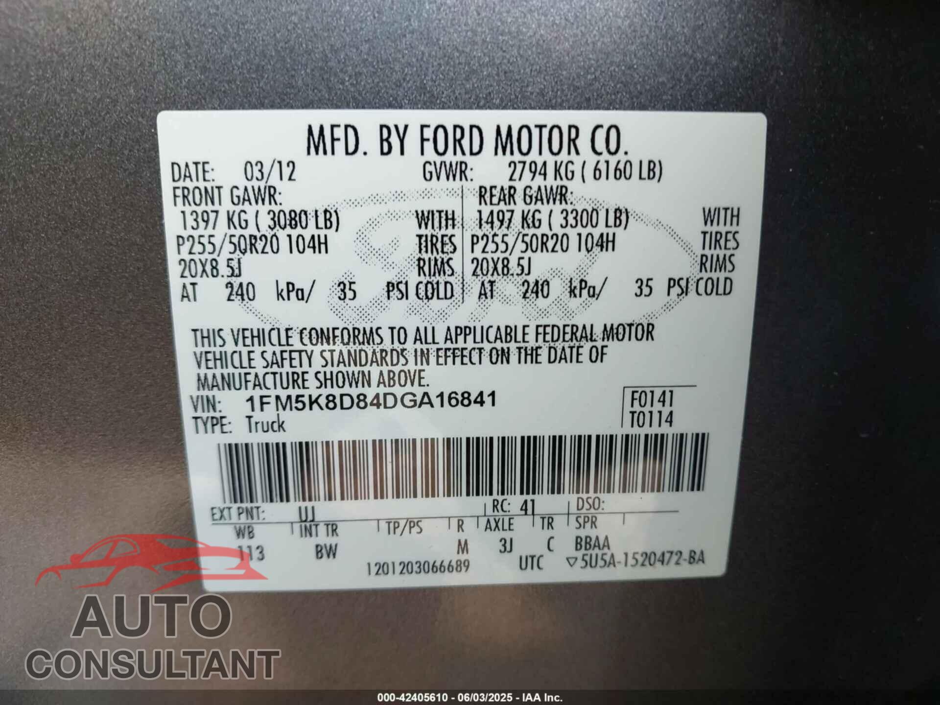 FORD EXPLORER 2013 - 1FM5K8D84DGA16841