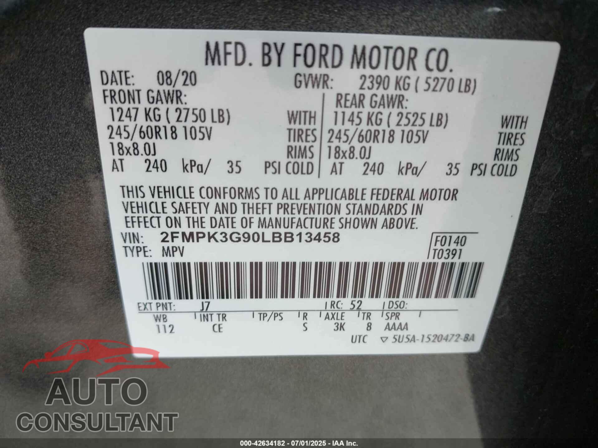 FORD EDGE 2020 - 2FMPK3G90LBB13458