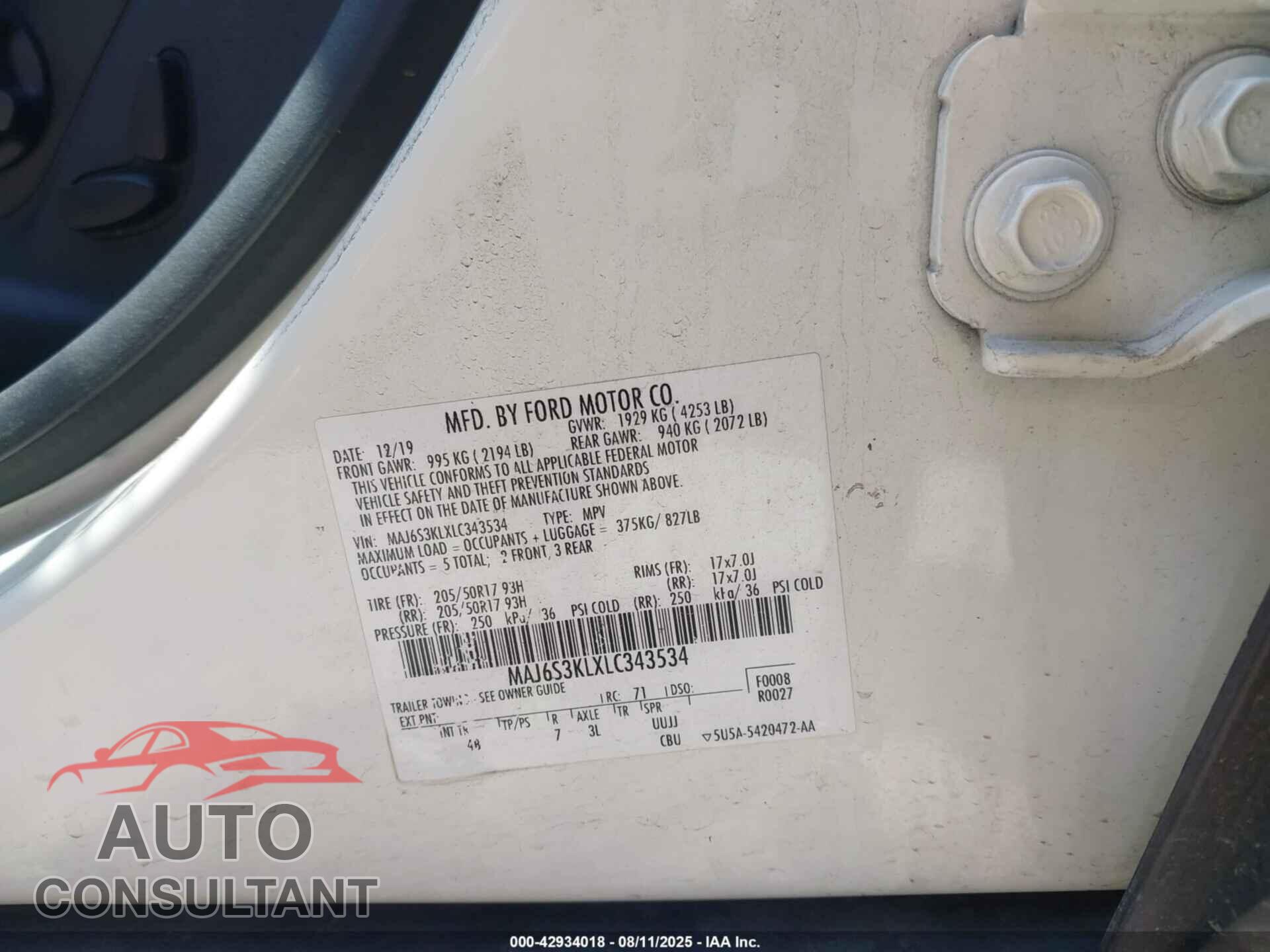 FORD ECOSPORT 2020 - MAJ6S3KLXLC343534