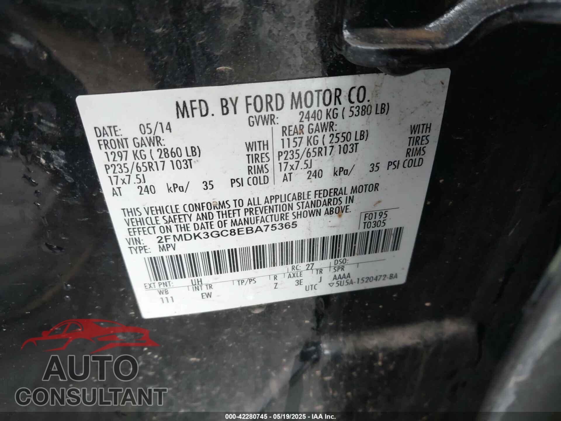 FORD EDGE 2014 - 2FMDK3GC8EBA75365