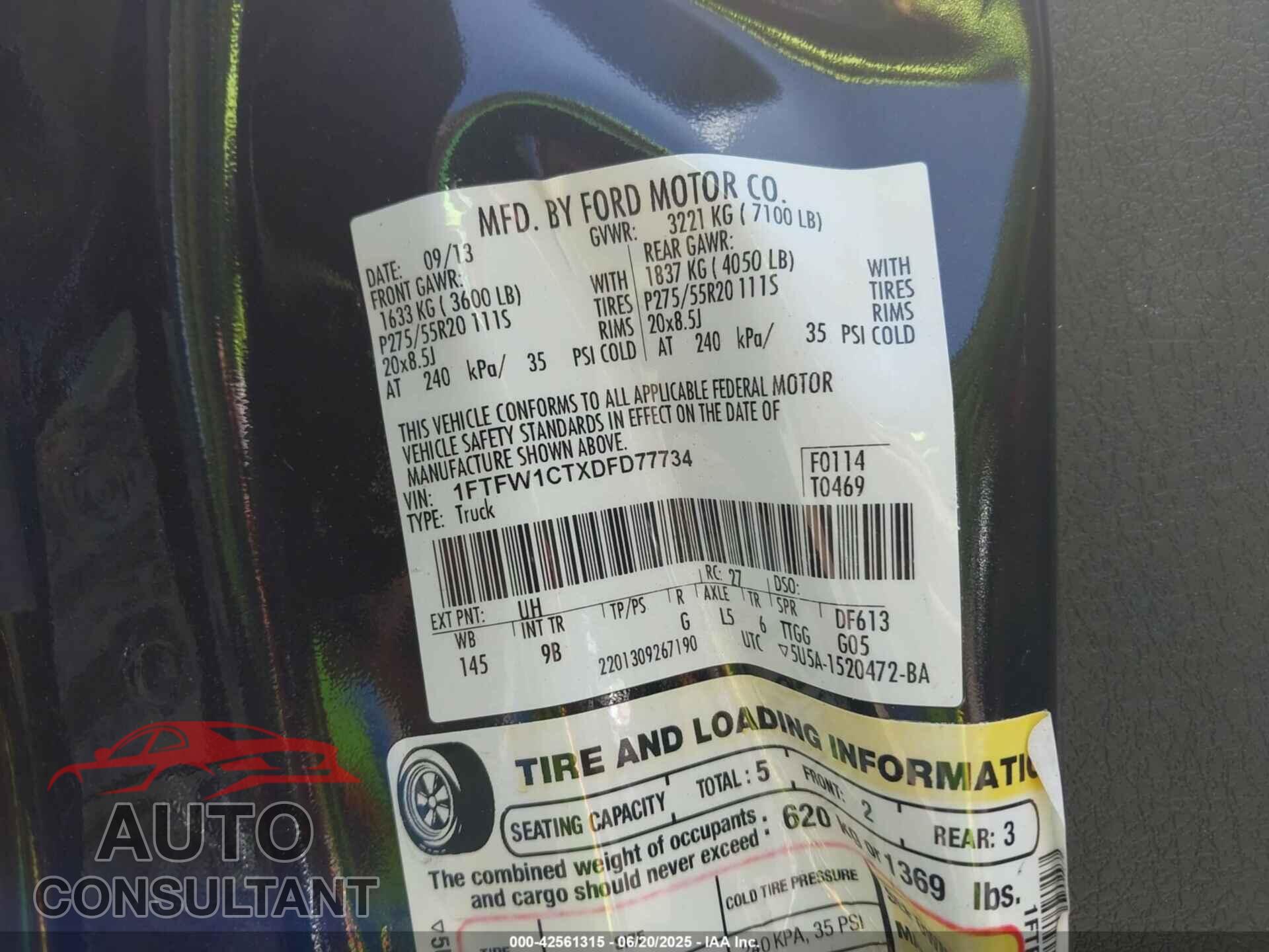 FORD F-150 2013 - 1FTFW1CTXDFD77734