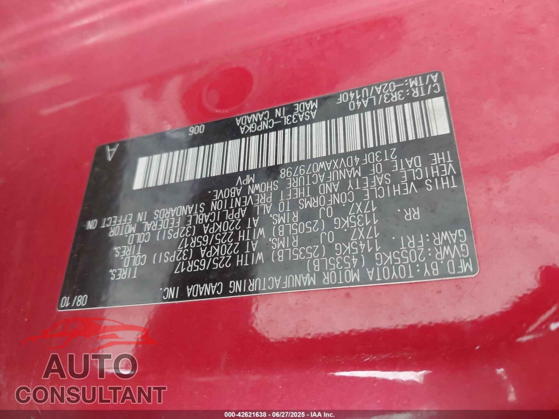 TOYOTA RAV4 2010 - 2T3DF4DVXAW079798