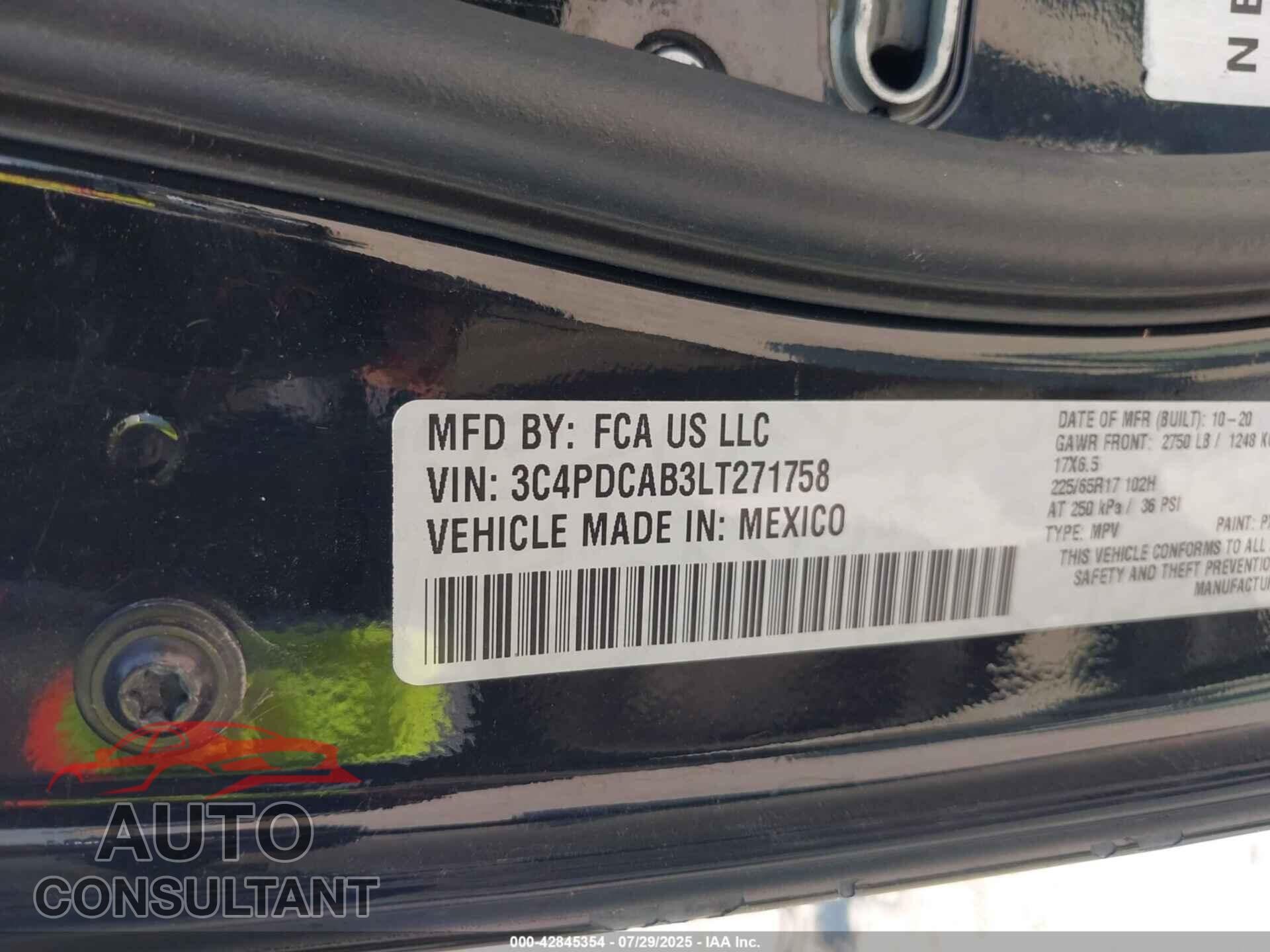 DODGE JOURNEY 2020 - 3C4PDCAB3LT271758